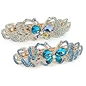 Butterfly Hair Barrettes - Jeweled Clips - Roses - Gold Metal with Rhinestones - Multi-Colored Jewels - 3.5" x 1.25" - Set of 2 Beauty & Personal Care BANBERRY DESIGNS