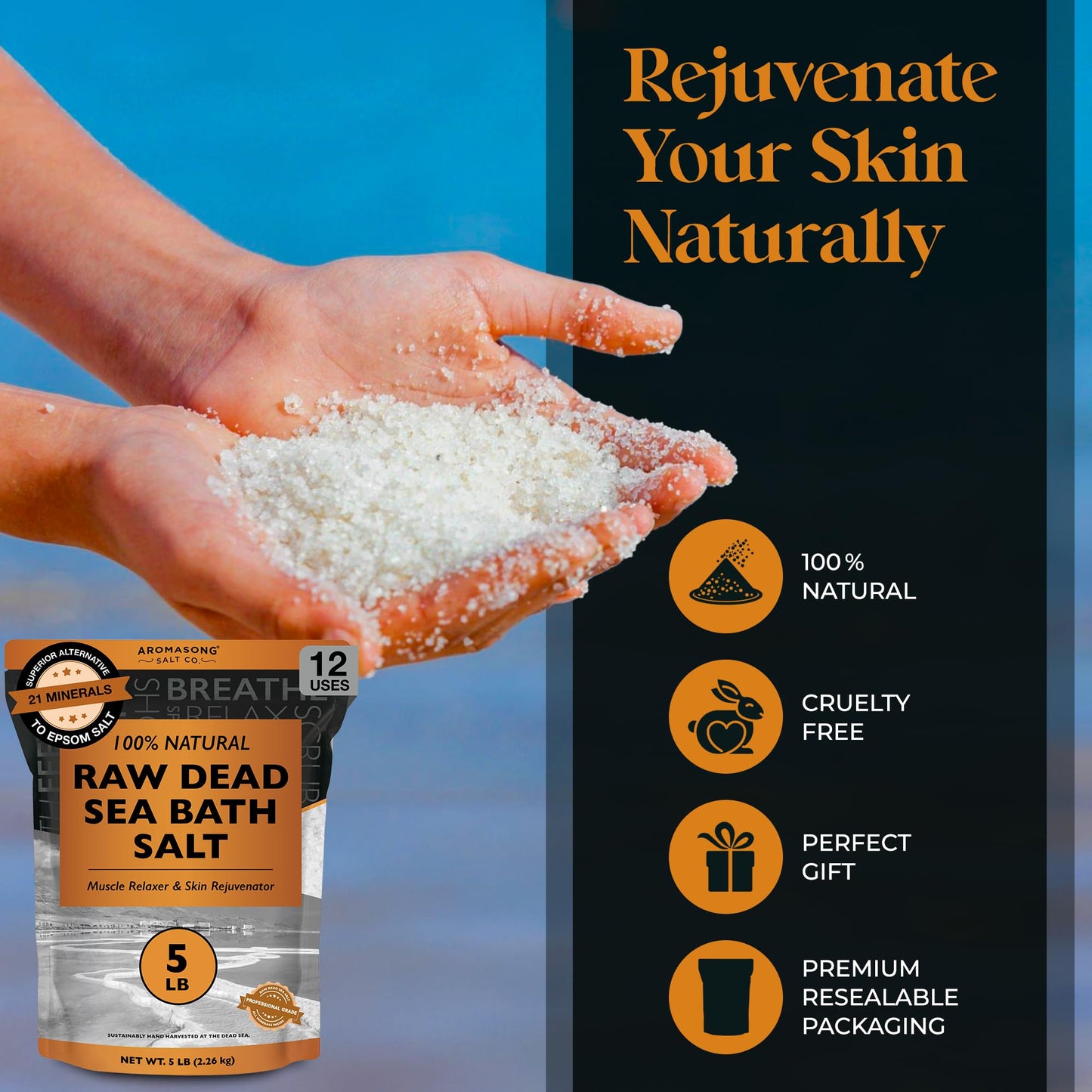 Aromasong Raw Dead Sea Bath Salt - Minimally Cleaned, Contains More Dead Sea Minerals Including Dead Sea Mud - 100% Pure & Natural Dead Sea Salts Beauty & Personal Care Aromasong