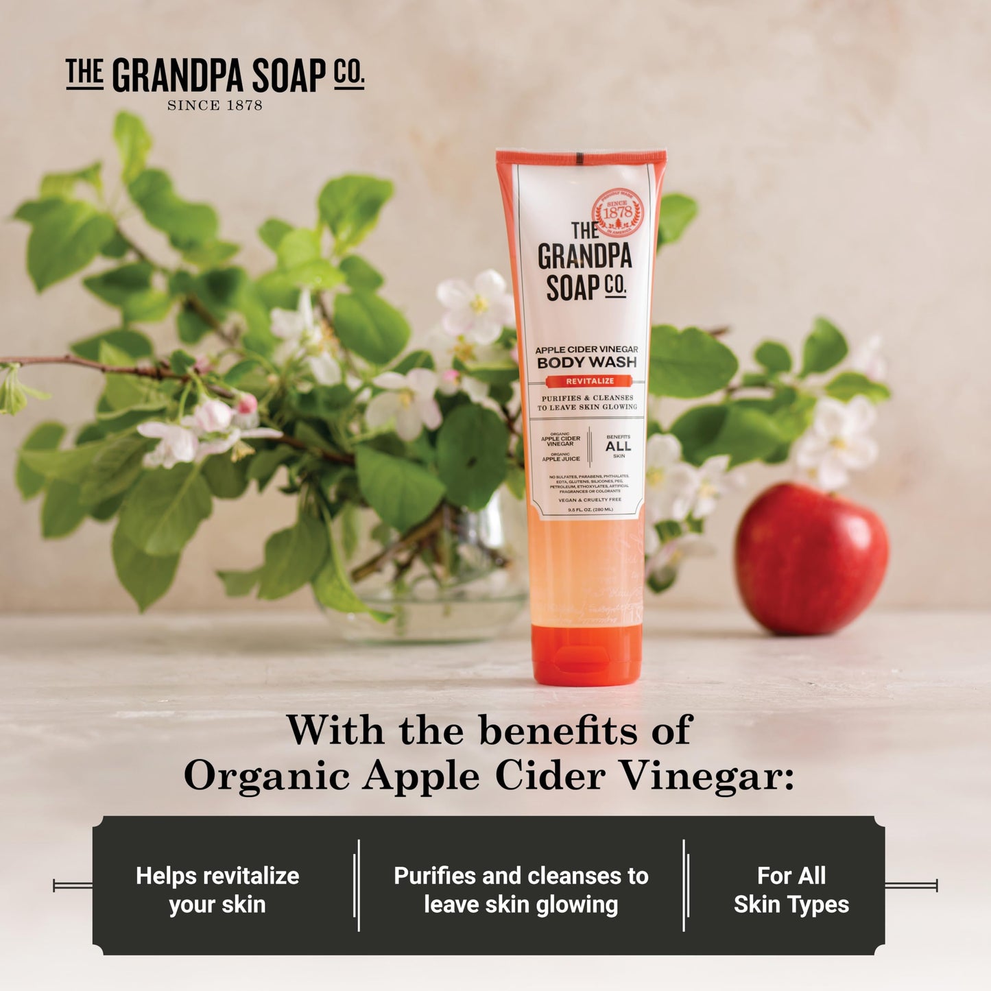 The Grandpa Soap Company Apple Cider Vinegar Body Wash - Purifies and Cleanses to Leave Skin Glowing, With Appl Cider Vinegar and Apple Juice, Helps Beauty & Personal Care The Grandpa Soap Company
