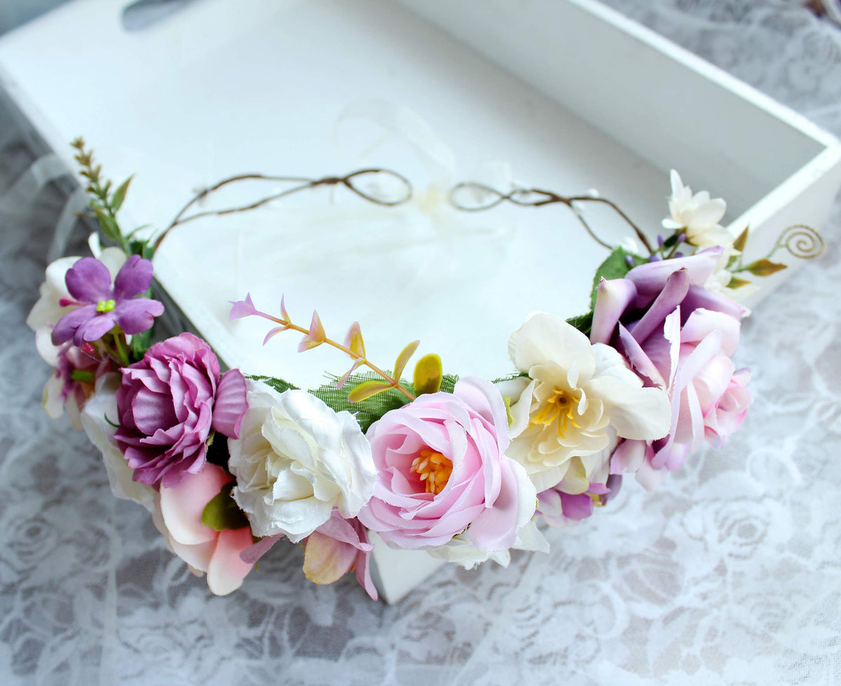 LLinfflr Rose Flower Crown Garland Headband Floral Halo Headpiece Boho Pink