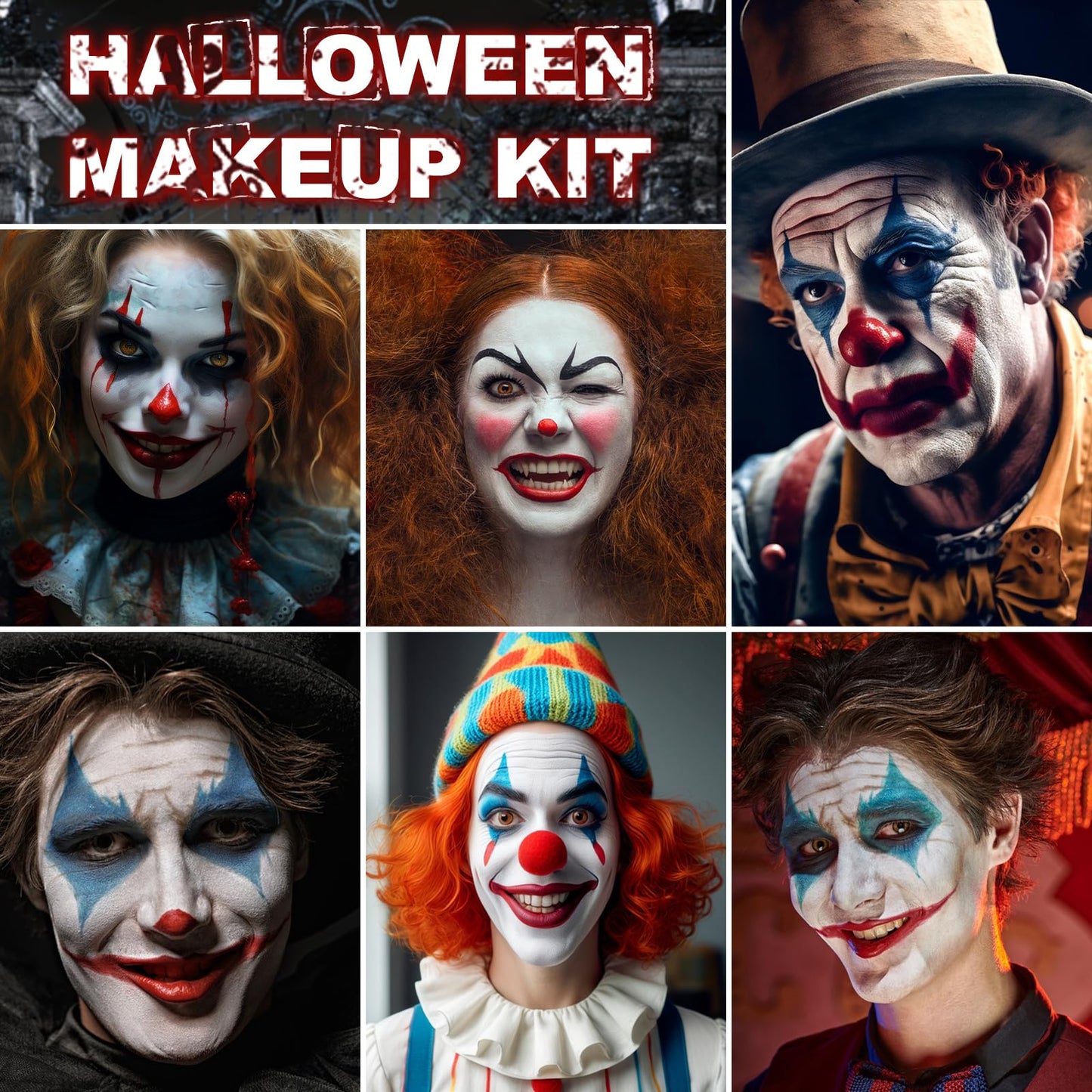 White Red Blue Face Body Paint,Halloween Clown Makeup Kit with 3 Brushes,Professional Red White Blue Face Body Painting Kit for Clown, Joker, Theater Beauty & Personal Care Js2U ZW