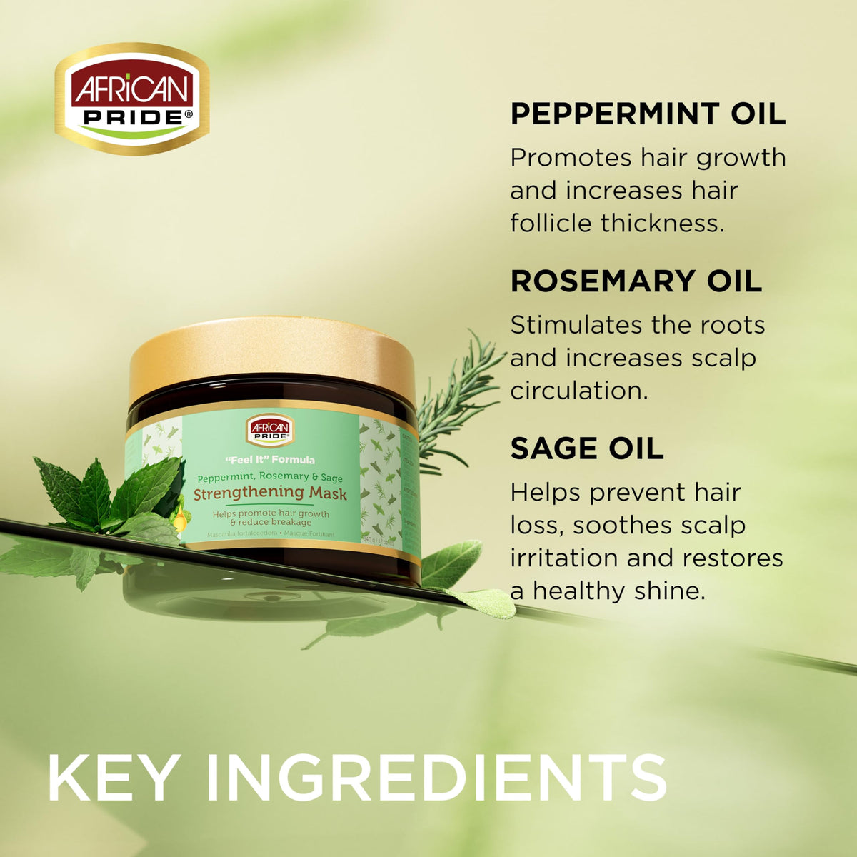 African Pride Feel It Formula Hair Strengthening Mask Treatment with Peppermint, Rosemary & Sage, For All Hair Types - Aids Hair Growth, Nourishes