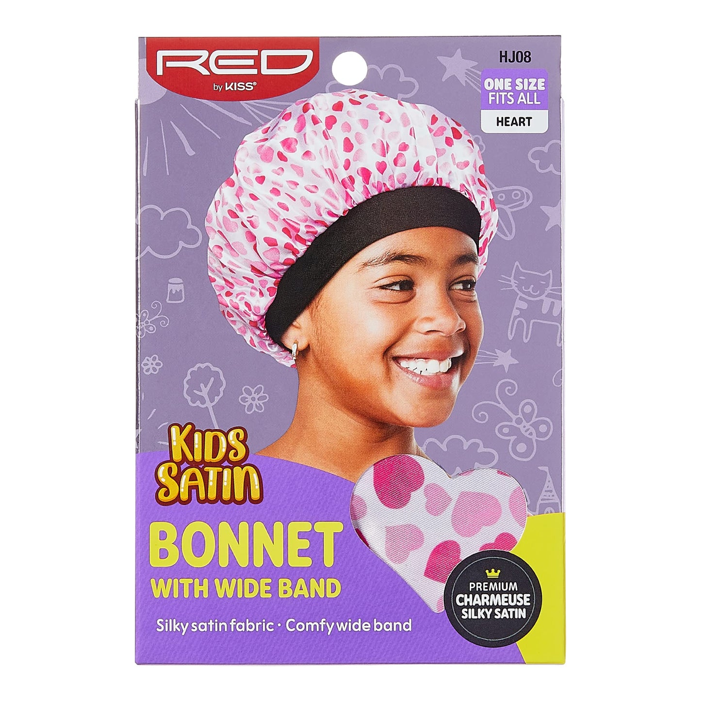 Red by Kiss Kids Satin Bonnet with Wide Band, Sleep Cap for Kids, Bonnet for Boys and Girls (Heart) Beauty and Personal Care Red by Kiss