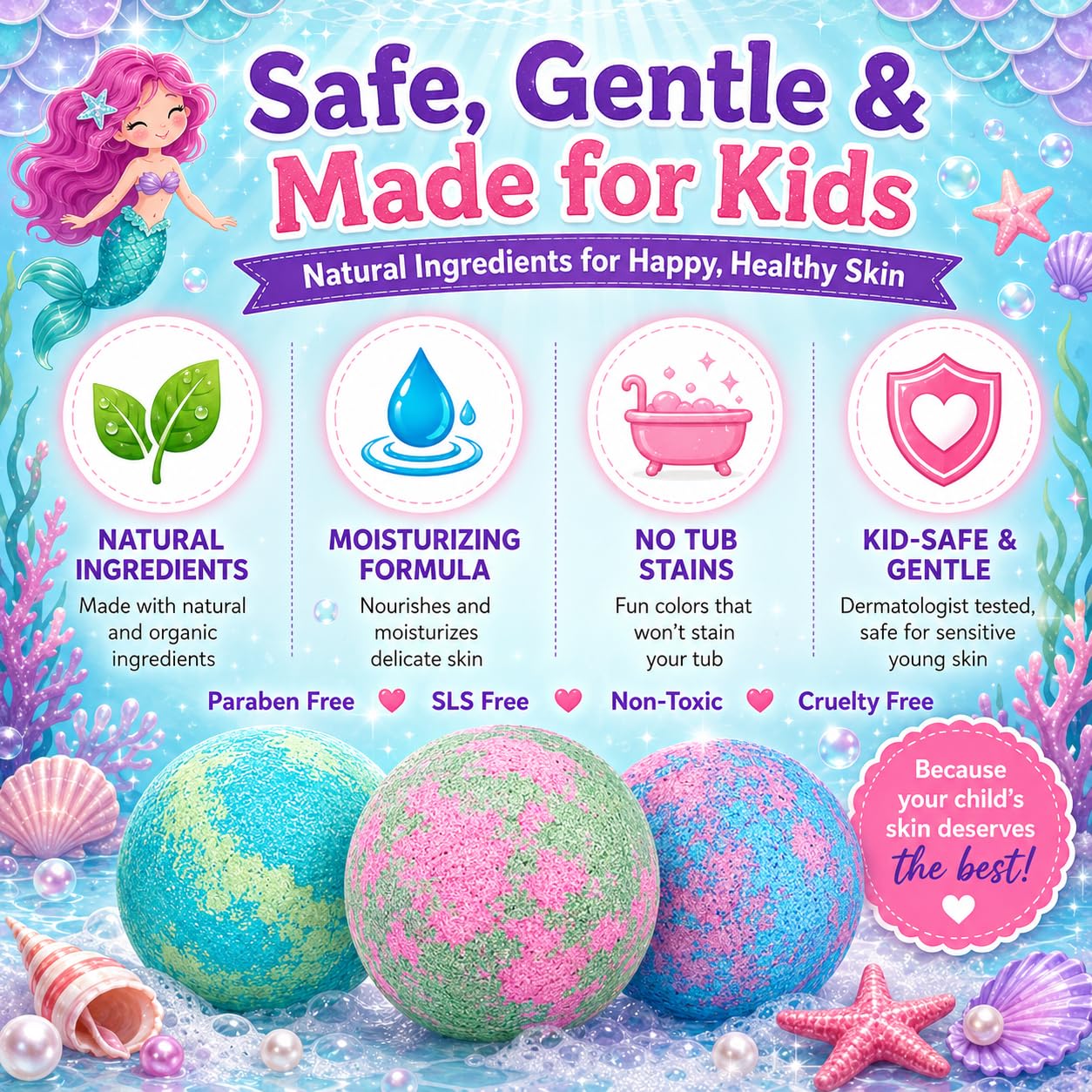 Bath Bombs for Kids with Surprise Inside, Mermaid Bath Bombs for Girls with Jewelry & Jewelry Box for Kids Organic, Skin Moisturizing, Natural Bubble Beauty and Personal Care Mineral Me California