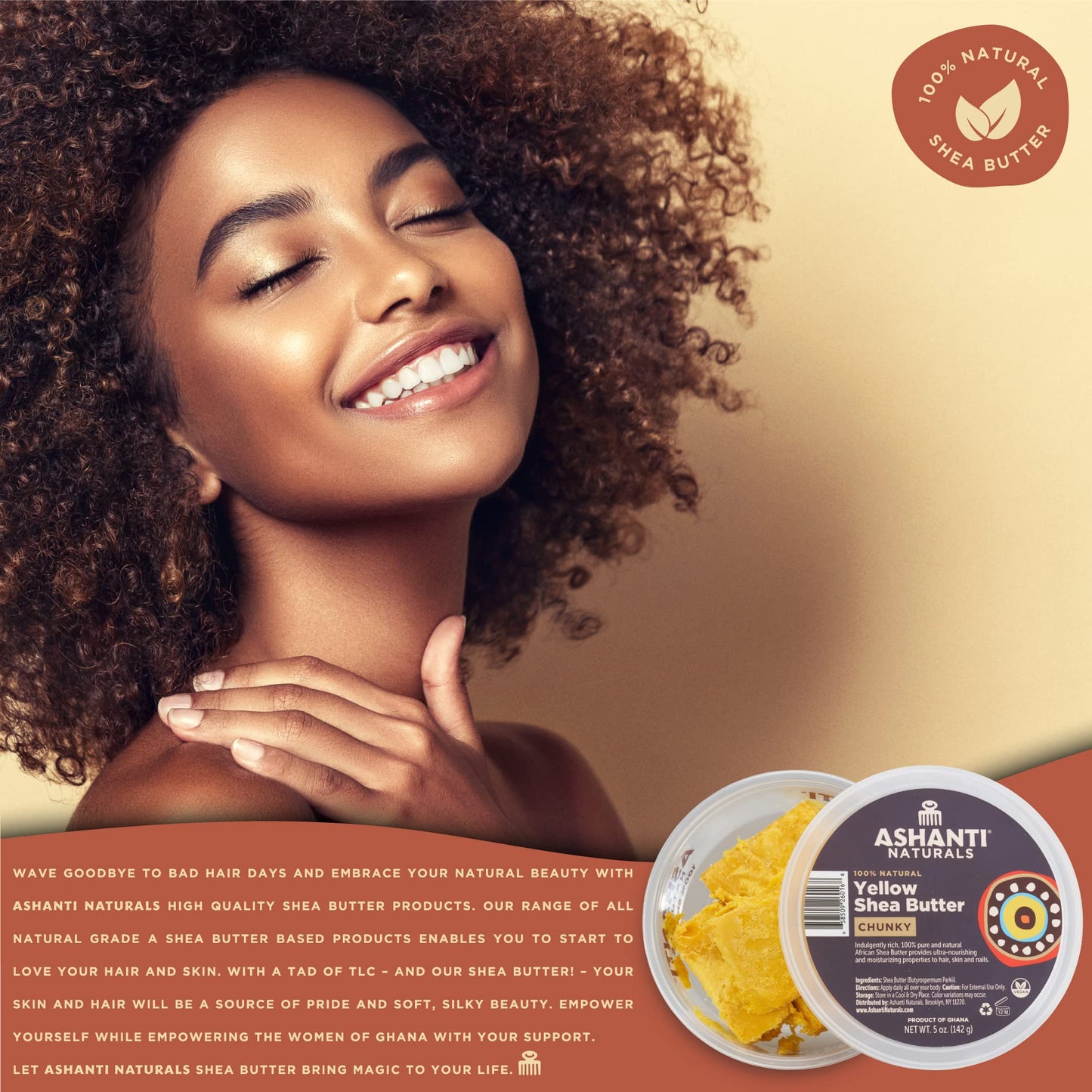 Ashanti Naturals Yellow Chunky Raw Shea Butter | Unrefined African Shea Butter from Ghana | 100% Natural Moisturizer, No Additives - 5 oz Beauty & Personal Care Ashanti Naturals