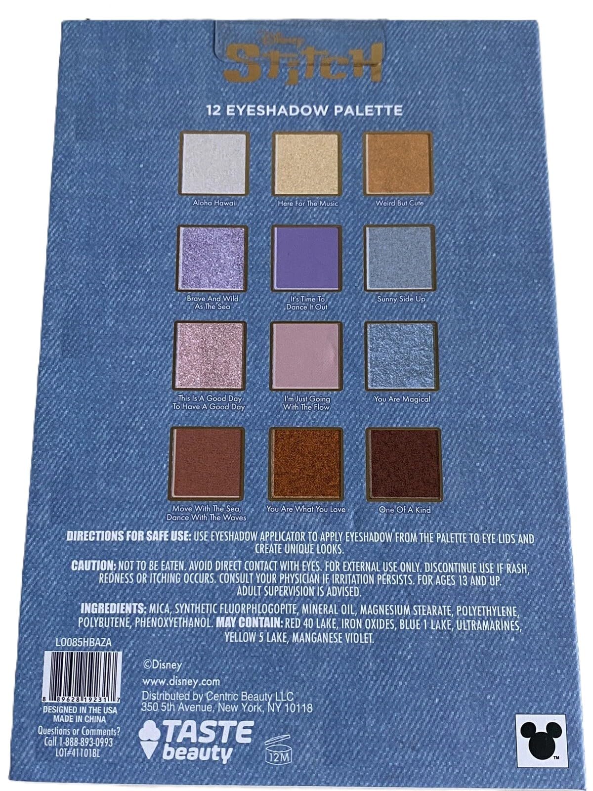 Taste Beauty Disney Stitch Eyeshadow Palette with Mirror, 12 Shimmering Shades, 0.81 oz, Limited Edition Summer Collection with Pinapple Design