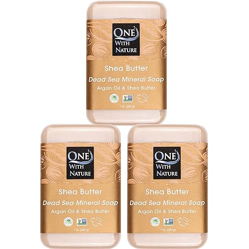 One With Nature Dead Sea Salt Shea Butter Soap 7oz 3-Pack - Purifying and Exfoliating Soap Bar with Dead Sea Minerals for Face & Body, for Men & Women Beauty & Personal Care One With Nature