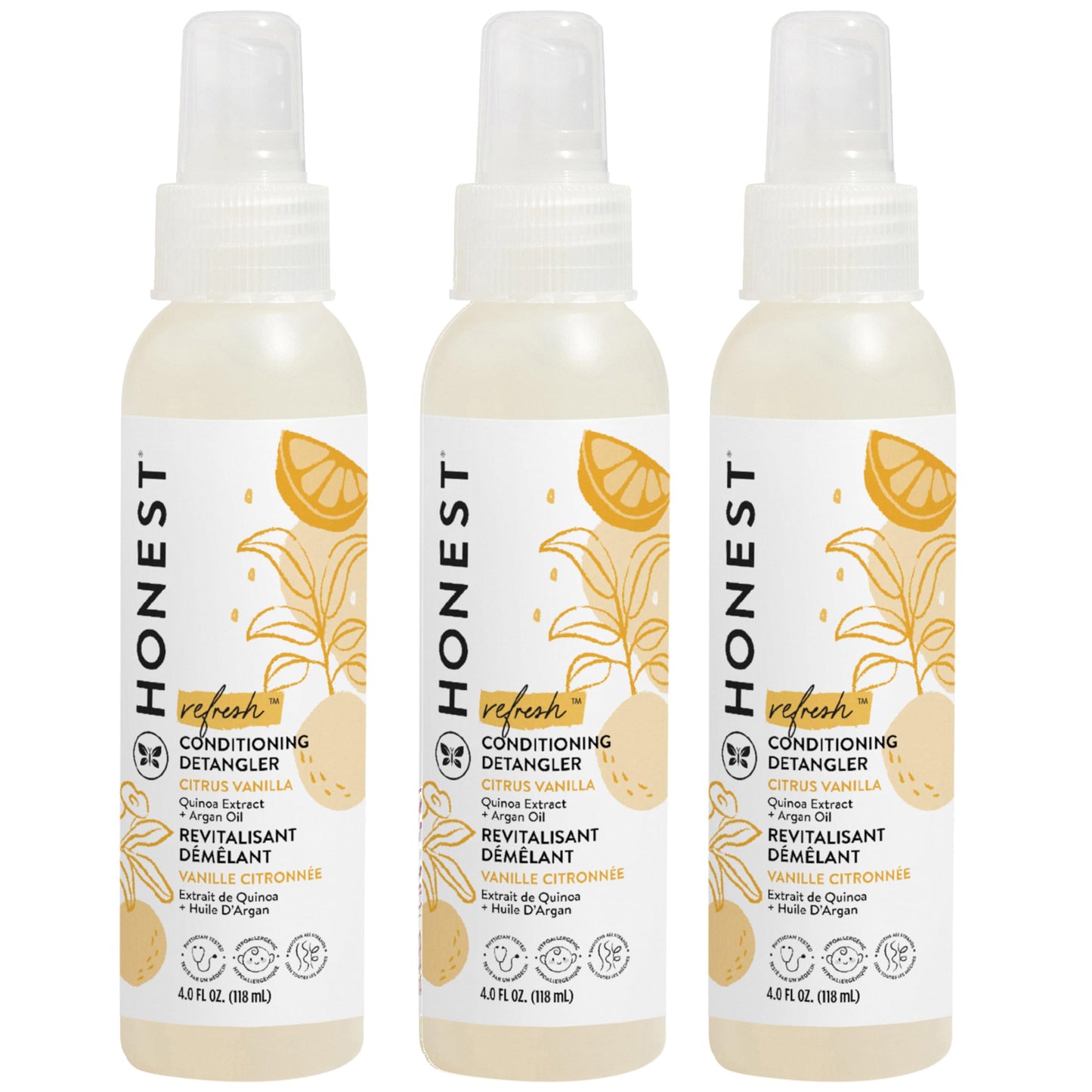 The Honest Company Conditioning Hair Detangler 3-Pack Leave-in Conditioner and Fortifying Spray, Tear Free Cruelty-Free, Hypoallergenic, Citrus Beauty & Personal Care The Honest Company