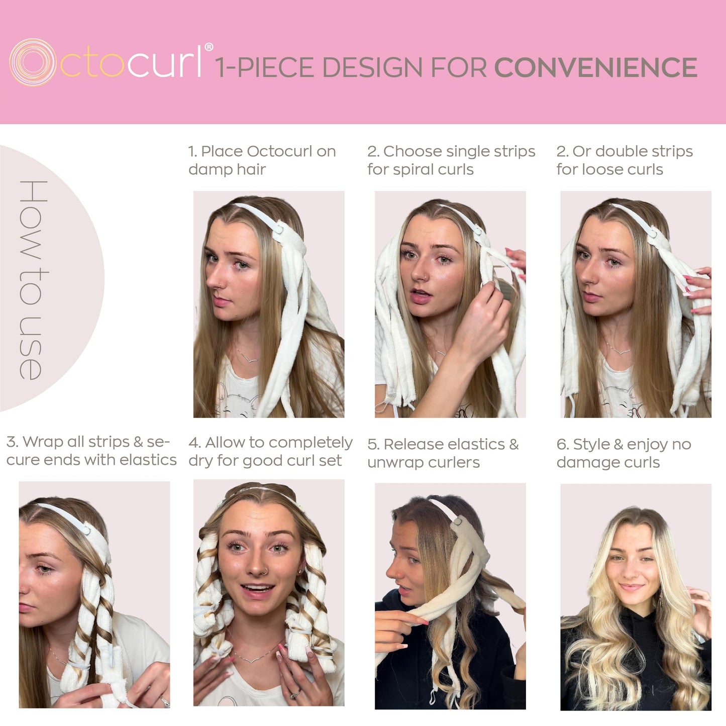 Octocurl Heatless Curls Headband - Hair Curlers to Sleep In - Heatless Curlers for Medium Length Hair (Microfiber - White) Beauty & Personal Care Octocurl