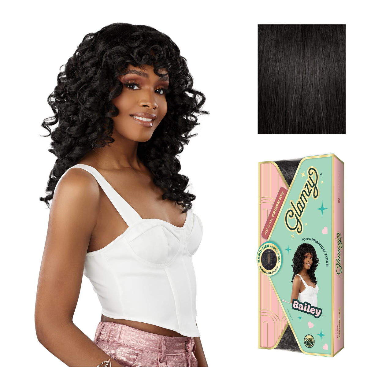Sensationnel Glamzy Lace Crown Wig-Bailey, 1B OFFBLACK