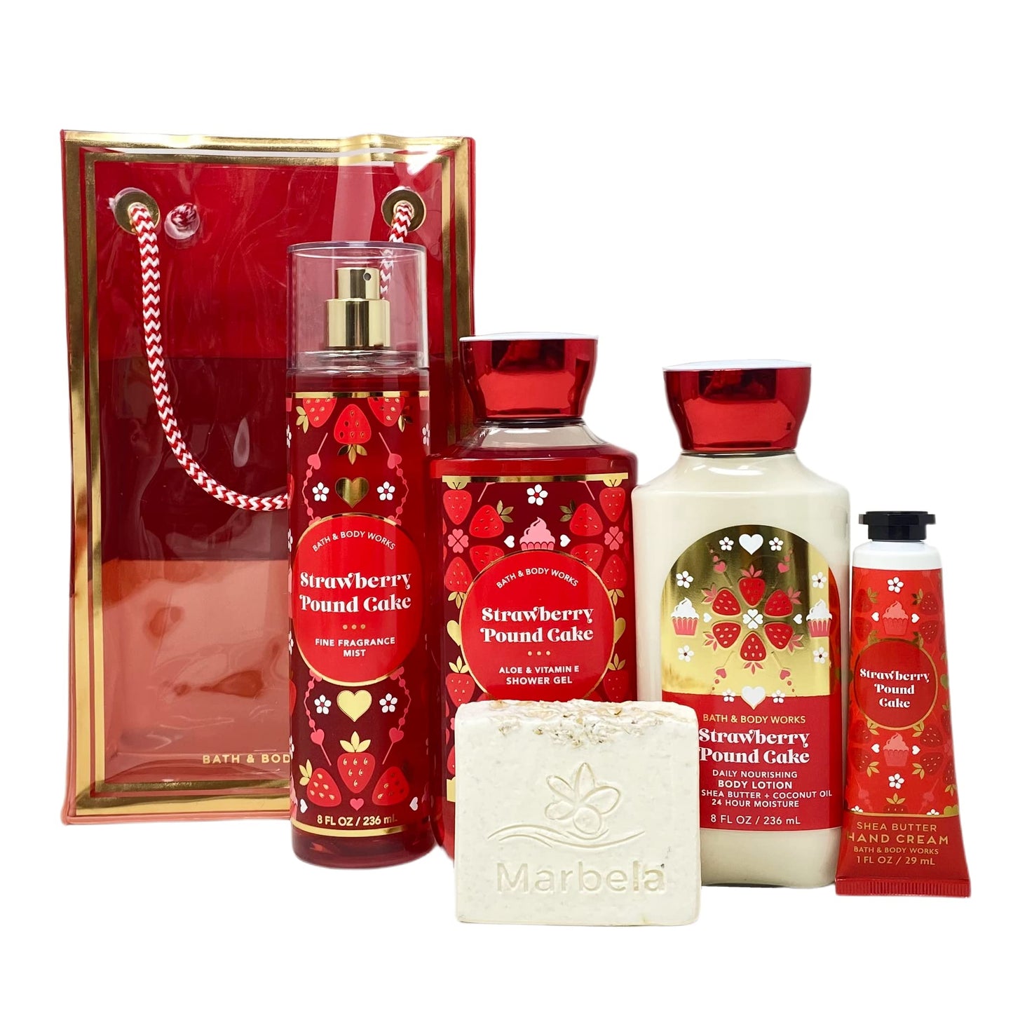 Bath & Body Works Strawberry Pound Cake Deluxe Gift Bag Set - Fragrance Mist - Shower Gel - Body Lotion - Hand Cream - with a Himalayan Salts Springs Beauty and Personal Care Bath & Body Works