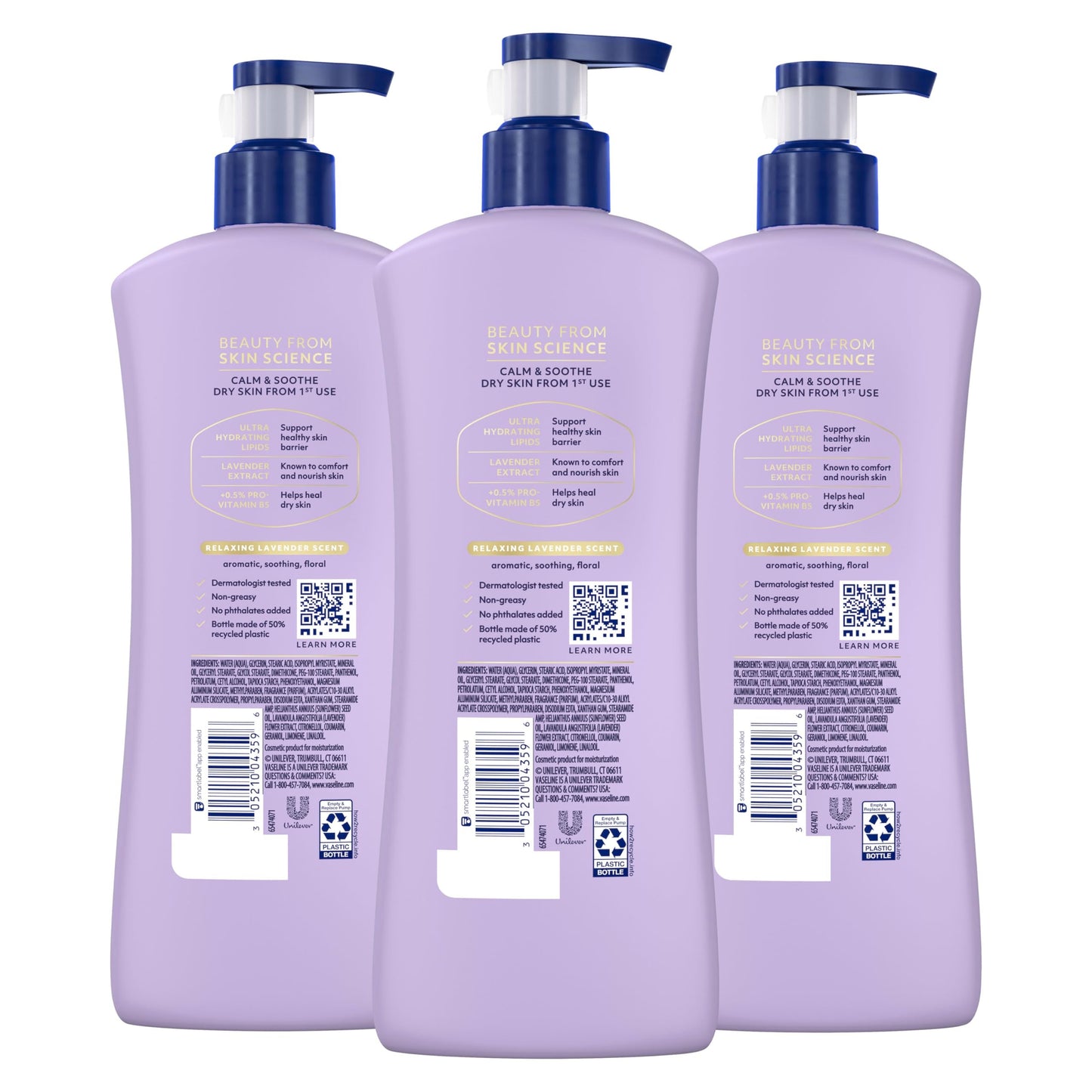 Vaseline Intensive Care Calm Healing Body Lotion 3 count for Dry Skin Made with Ultra-Hydrating Lipids and Lavender Extract to Heal and Restore Dry Beauty & Personal Care Vaseline
