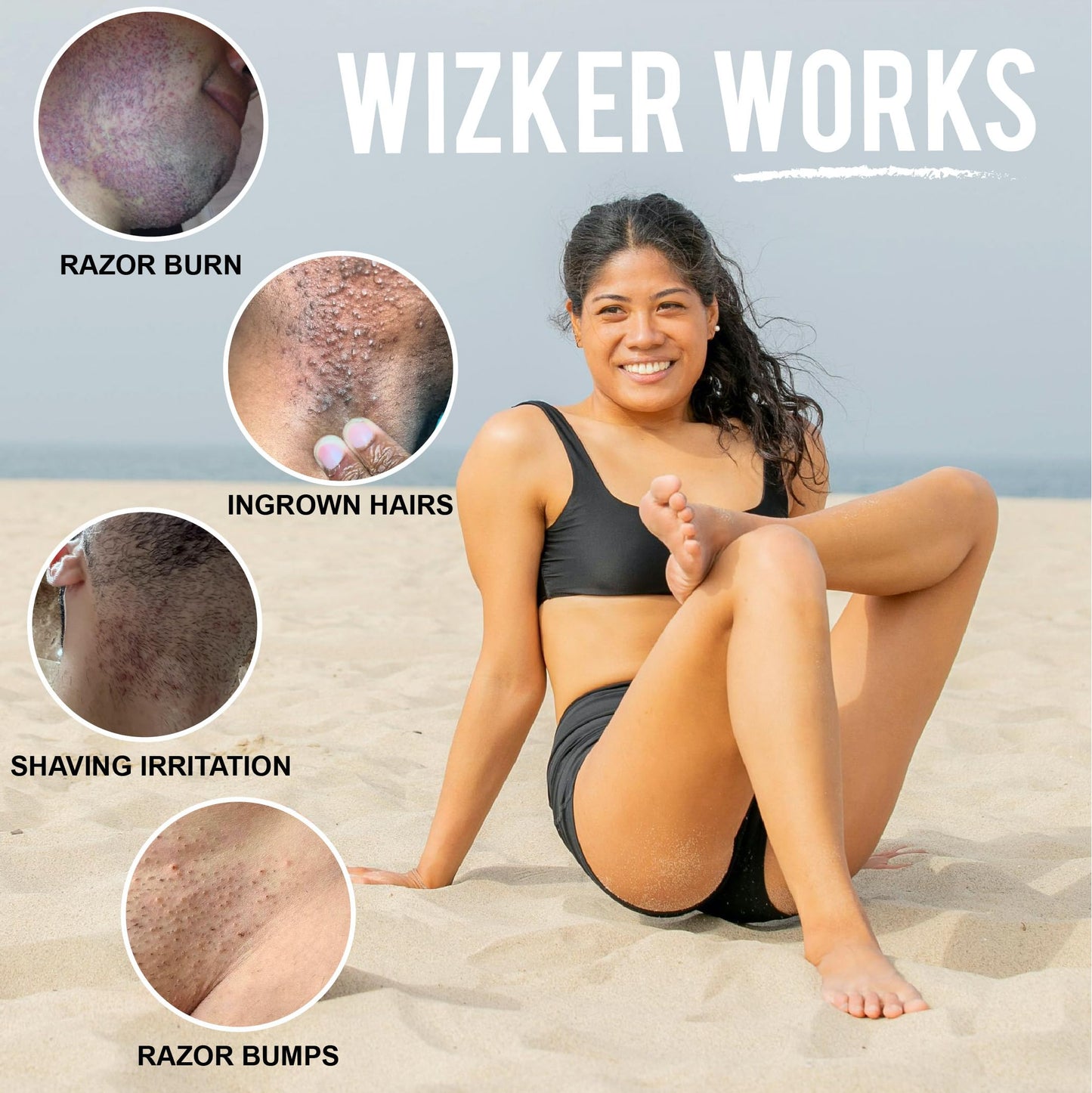 WIZKER® Premium Ingrown Hair Exfoliating Brush: Soft + Firm Face Body Scrubber, Sensitive Skin Exfoliator, Prevents Razor Bumps, Shave, Laser, Wax Beauty & Personal Care WIZKER