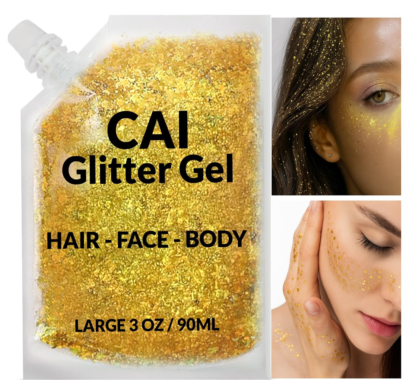 Face, Body & Hair Glitter Gel - Halloween Glitter for Kids and Women - 3 Oz Cosmetic-Grade Gel w/Moon & Stars for Festivals & Halloween Party, Easy Beauty & Personal Care CAI BEAUTY NYC