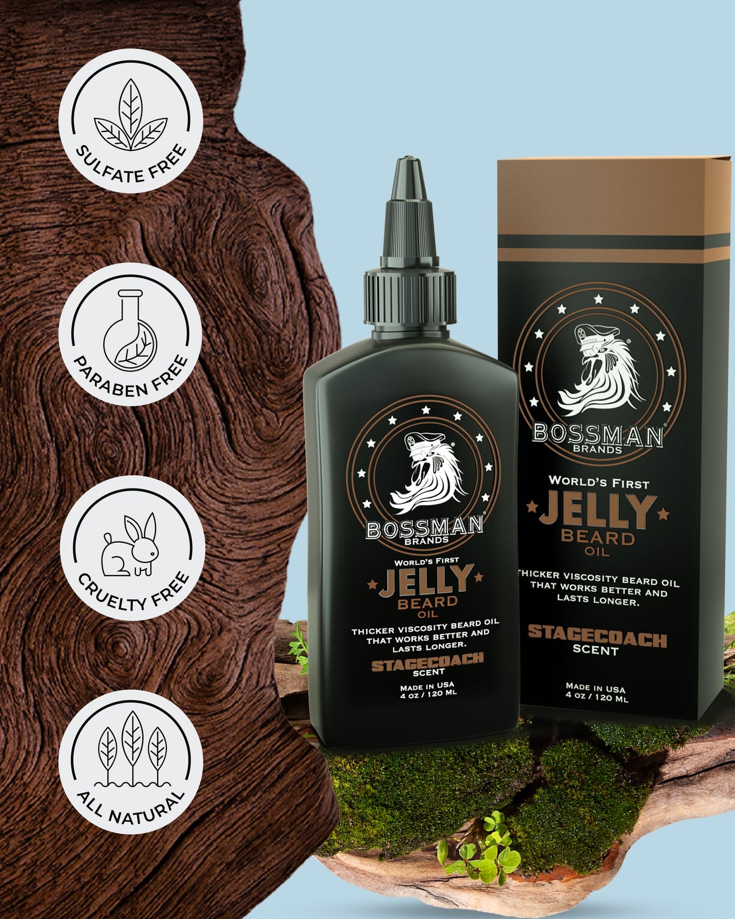 Bossman Jelly Beard Oil for Men & Beard Balm for Men Combo - Softens, Tames Moisturizes & Conditions - Stagecoach Scent - Natural Ingredients & Made Beauty & Personal Care Bossman