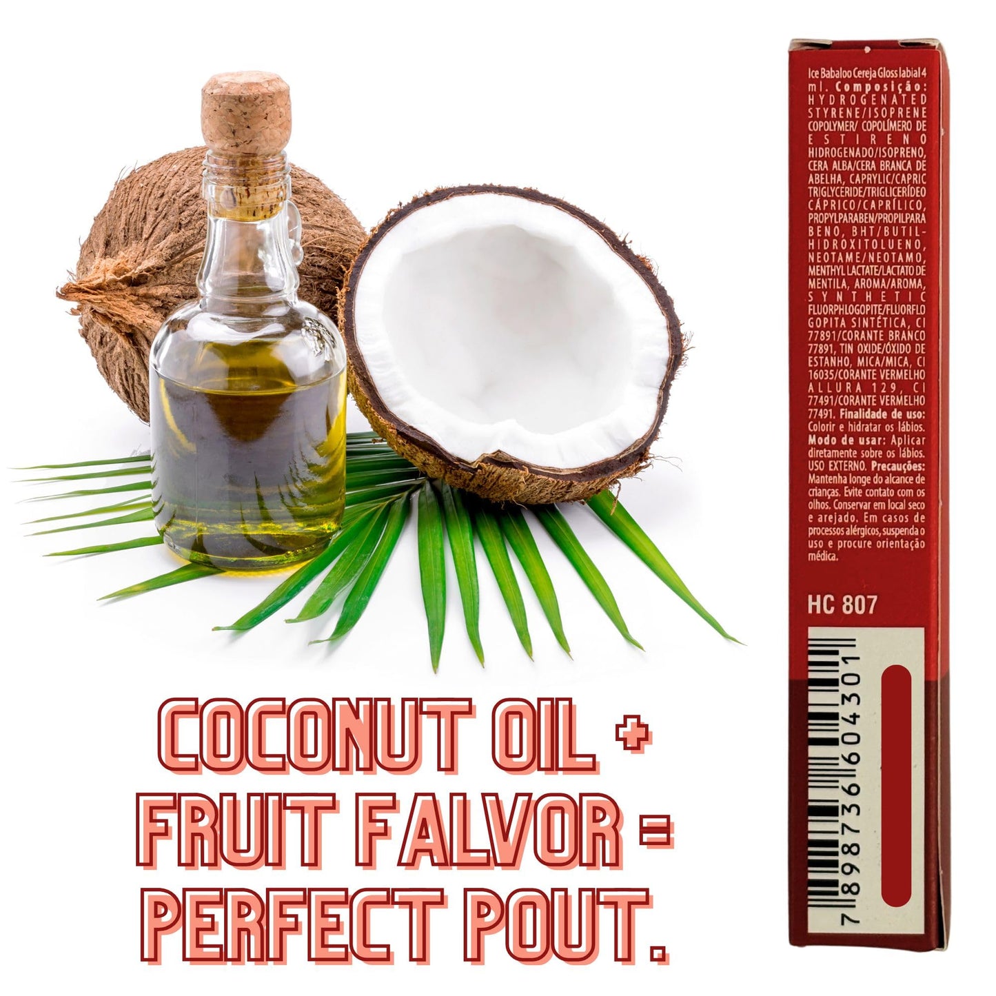 HOT FLOWERS Ice Babaloo Lip Gloss - Moisturizing Gloss with Coconut Oil - Hydrating & Flavored - 15g (Cherry) Beauty & Personal Care HOT FLOWERS