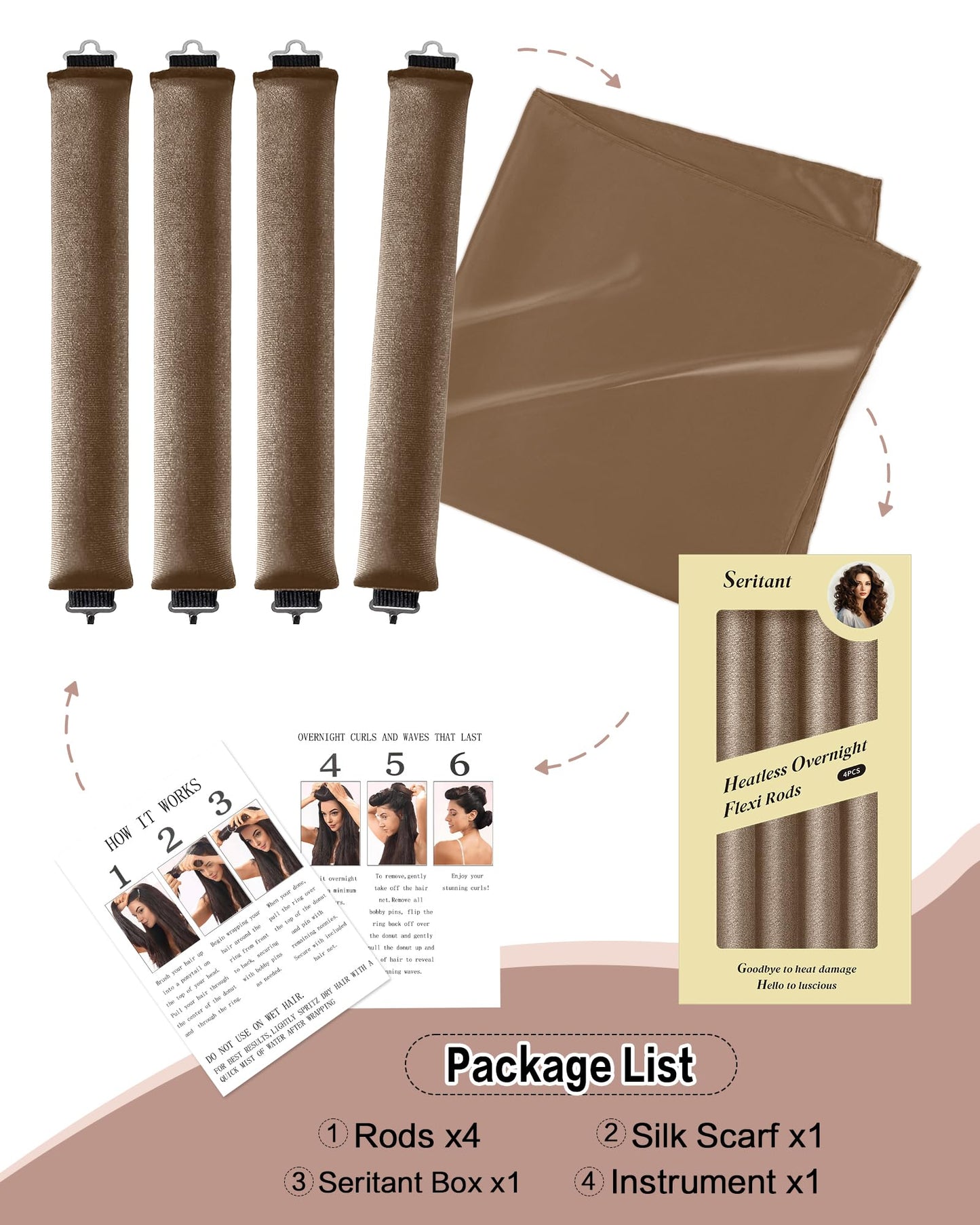 Seritant Heatless Curls Overnight with Satin Head Scarf, Velvet Hair Rollers for Blowout Look, No Heat Curling Rod for Long Thick Hair, Soft Sleep In Beauty and Personal Care Seritant