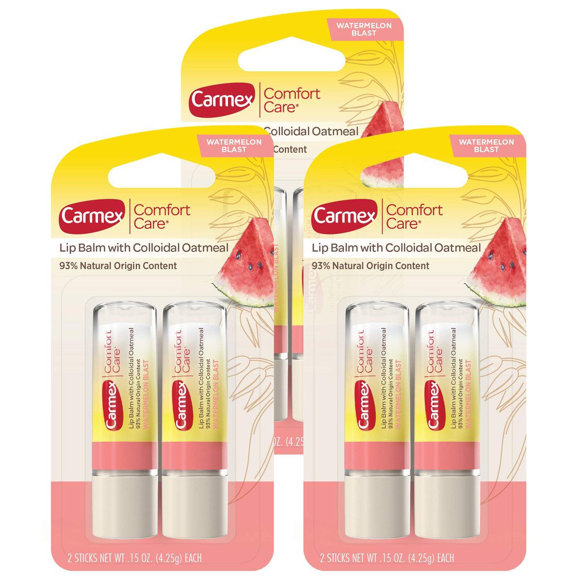 Carmex Comfort Care Lip Balm Sticks with Colloidal Oatmeal, Watermelon Blast Flavor, 6 Count (3 Packs of 2) Beauty & Personal Care Carmex