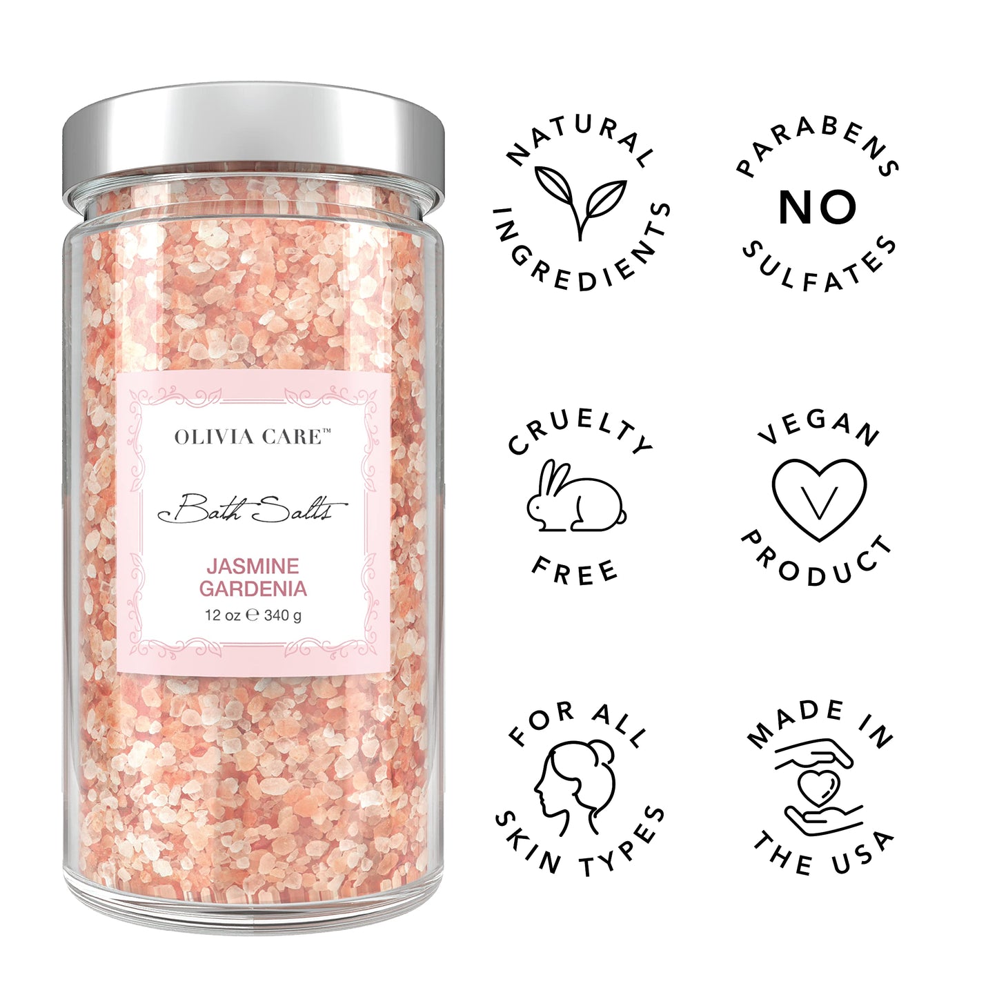 Olivia Care Pink Himalayan Bath Salts Exfoliate, Heal, Rejuvenate, Cleansing & Soothes Skin - Made with Natural Ingredients. Fresh Fragrance - 12 OZ Beauty and Personal Care Olivia Care