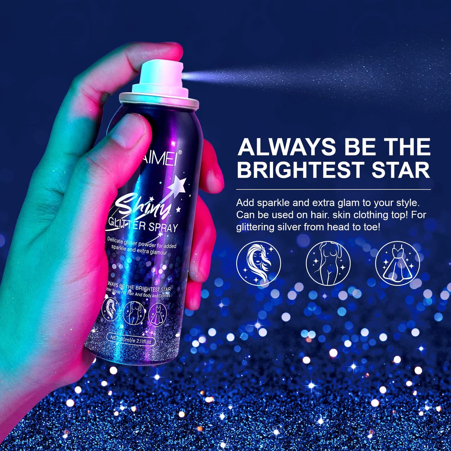 Shiny Glitter Spray for Hair, Tiktok Shiny Glitter Spray,Highlighter Powder for Party,Face, Body,Hair,Dress Prom Halloween Decorations Disco Ball Beauty & Personal Care sefudun