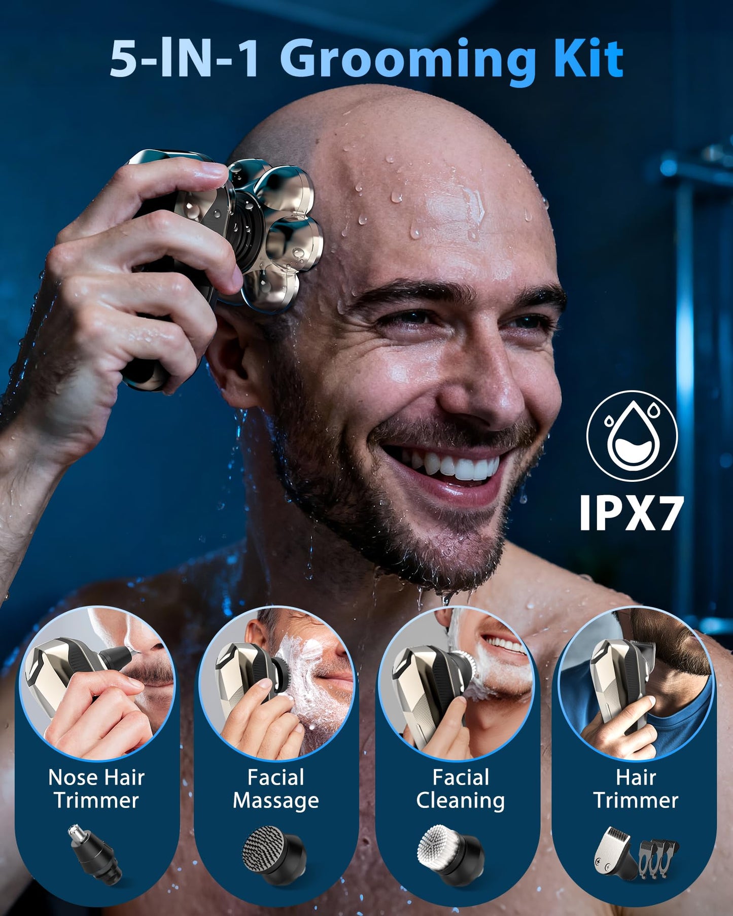 Head Shaver for Bald Men, 5-in-1 Electric Razor with 7D Floating & 2-Speed Modes, IPX7 Waterproof, LED Smart Display and Type-C Fast Charging Beauty and Personal Care SROT