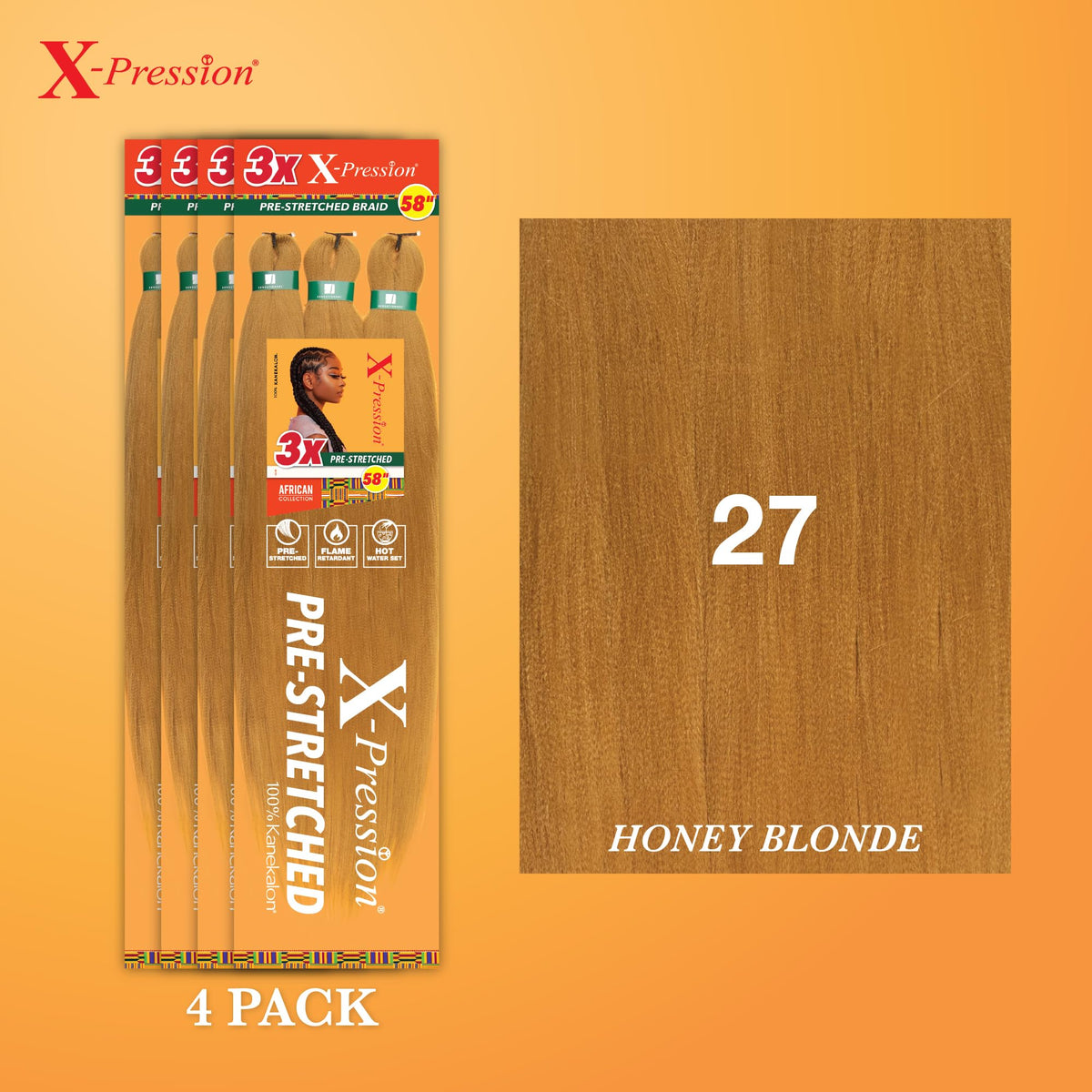 Sensationnel X-Pression Prestretched Braids-3X 58in,4pk 27 HONEYBLONDE