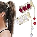 HINZIC 2pcs High Ponytail Hair Claw Clips, 2inch Rose Crystal Rhinestone Hair Clips Vintage Barrettes Cuff Chinese Hair Accessories for Thick Long Beauty & Personal Care HINZIC