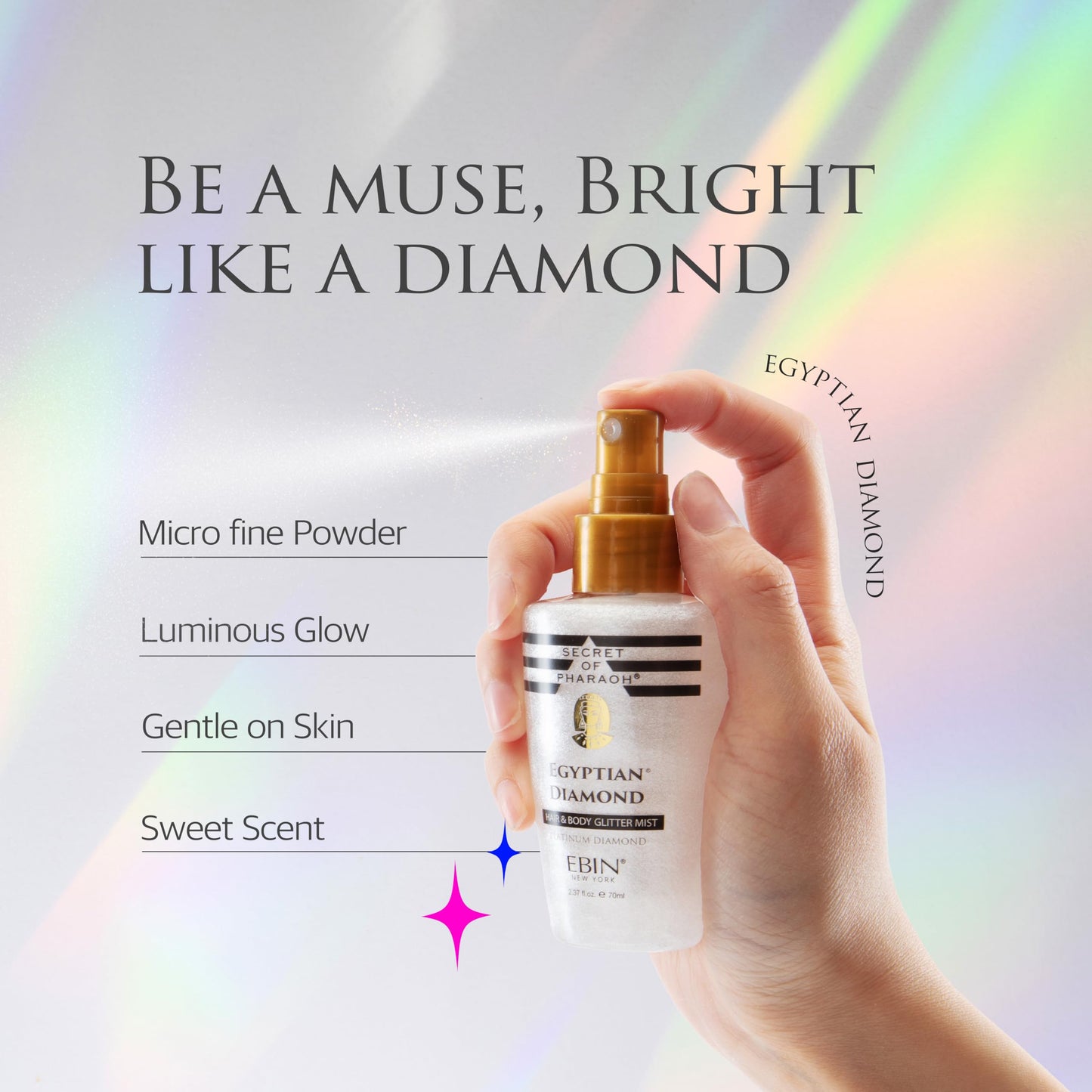 EBIN NEW YORK Egyptian Diamond Hair, Face & Body Glitter Mist - Gold 2.37oz | Quick-Drying, Long-Lasting Shiny Spray for Clothes, Rave, Festival Beauty & Personal Care EBIN NEW YORK