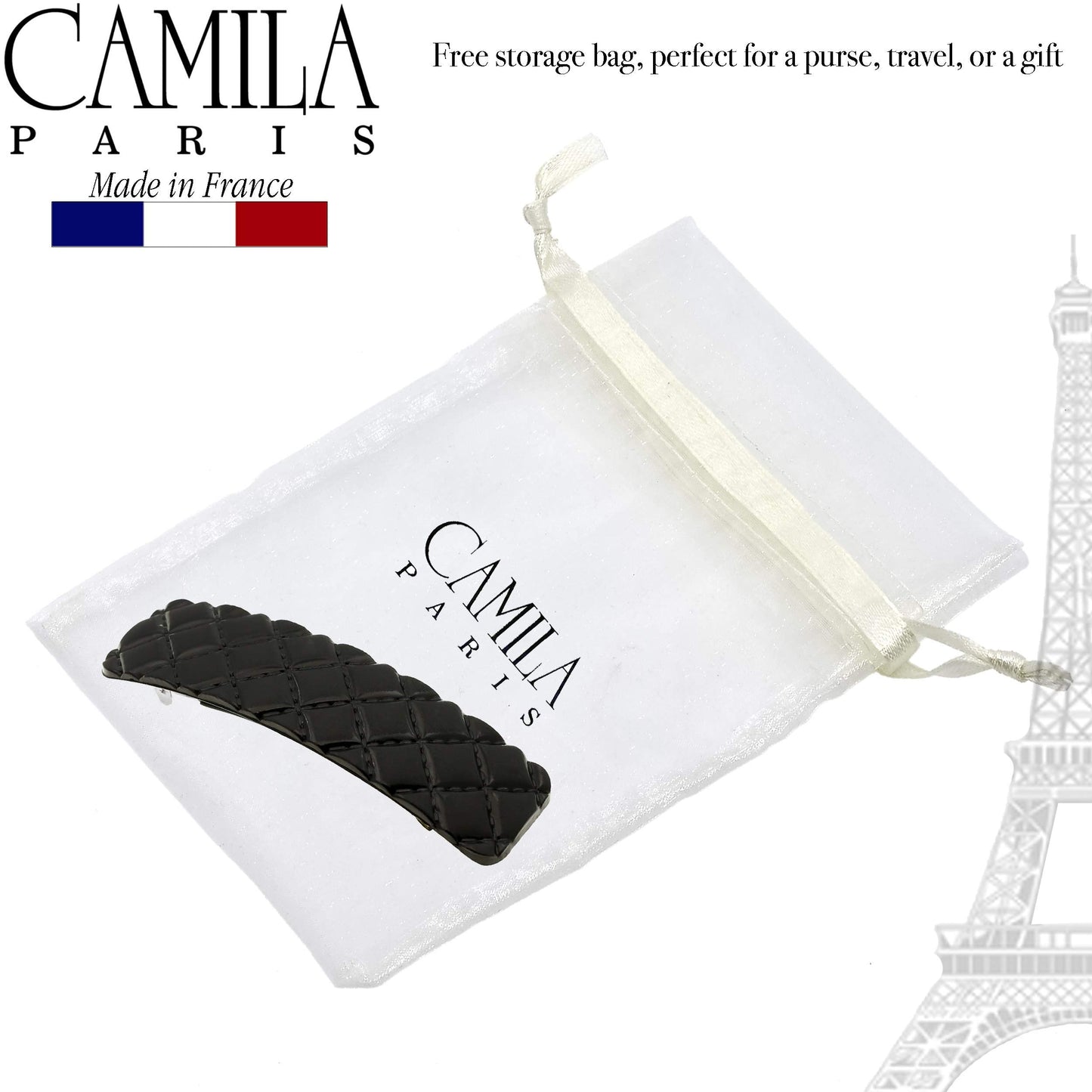 Camila Paris CP2650 French Hair Barrette Clip for Girls, Black, Rubberized Metal Closure Strong Hold Grip Hair Clips for Women, No Slip and Durable Beauty & Personal Care Camila