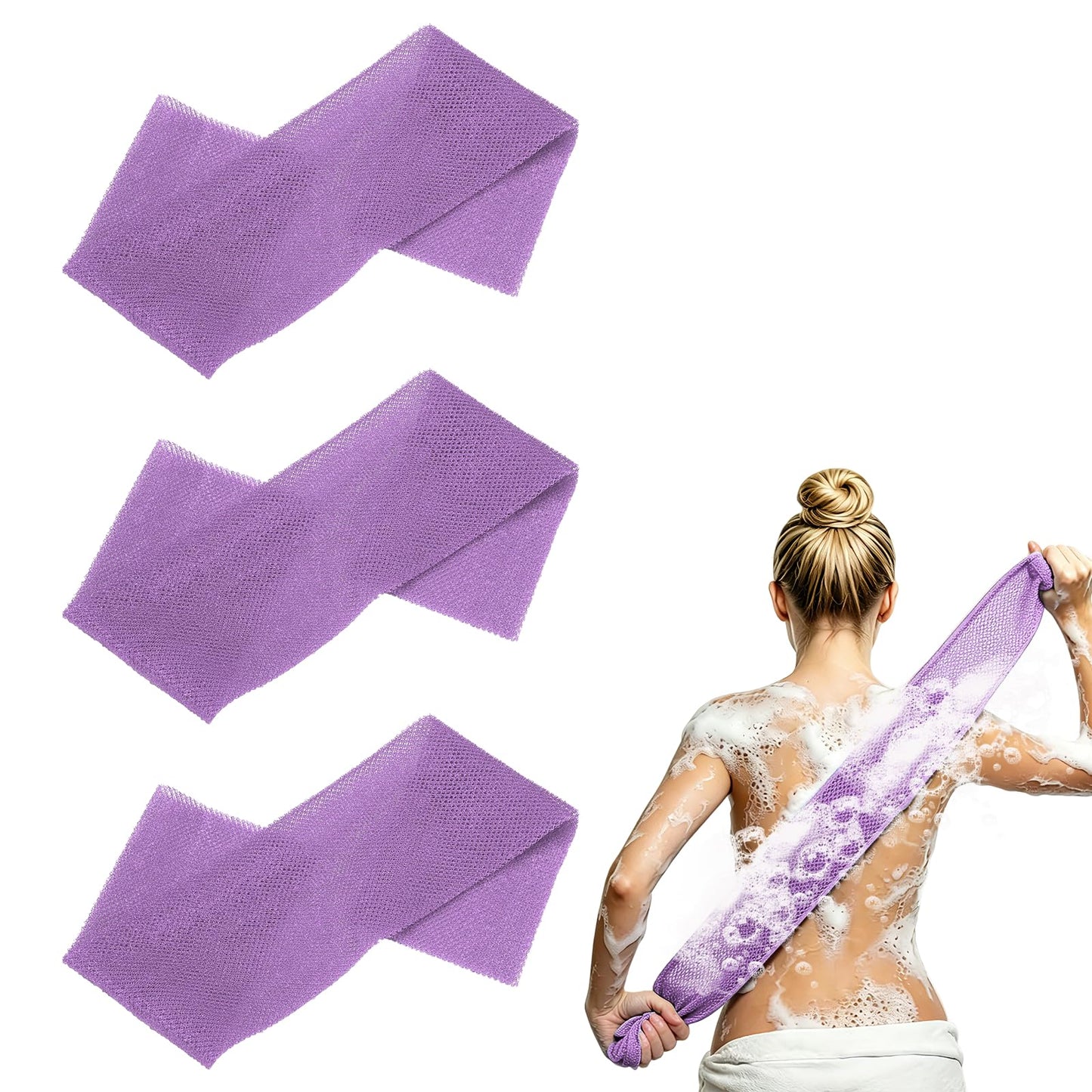 uxcell 3 Pcs Back Scrubber, Nylon Bath Sponge Extended, 31 Inch African Exfoliating Long Net Body Scrubber Shower Loofah for Women Men Use Body Bath Beauty and Personal Care uxcell
