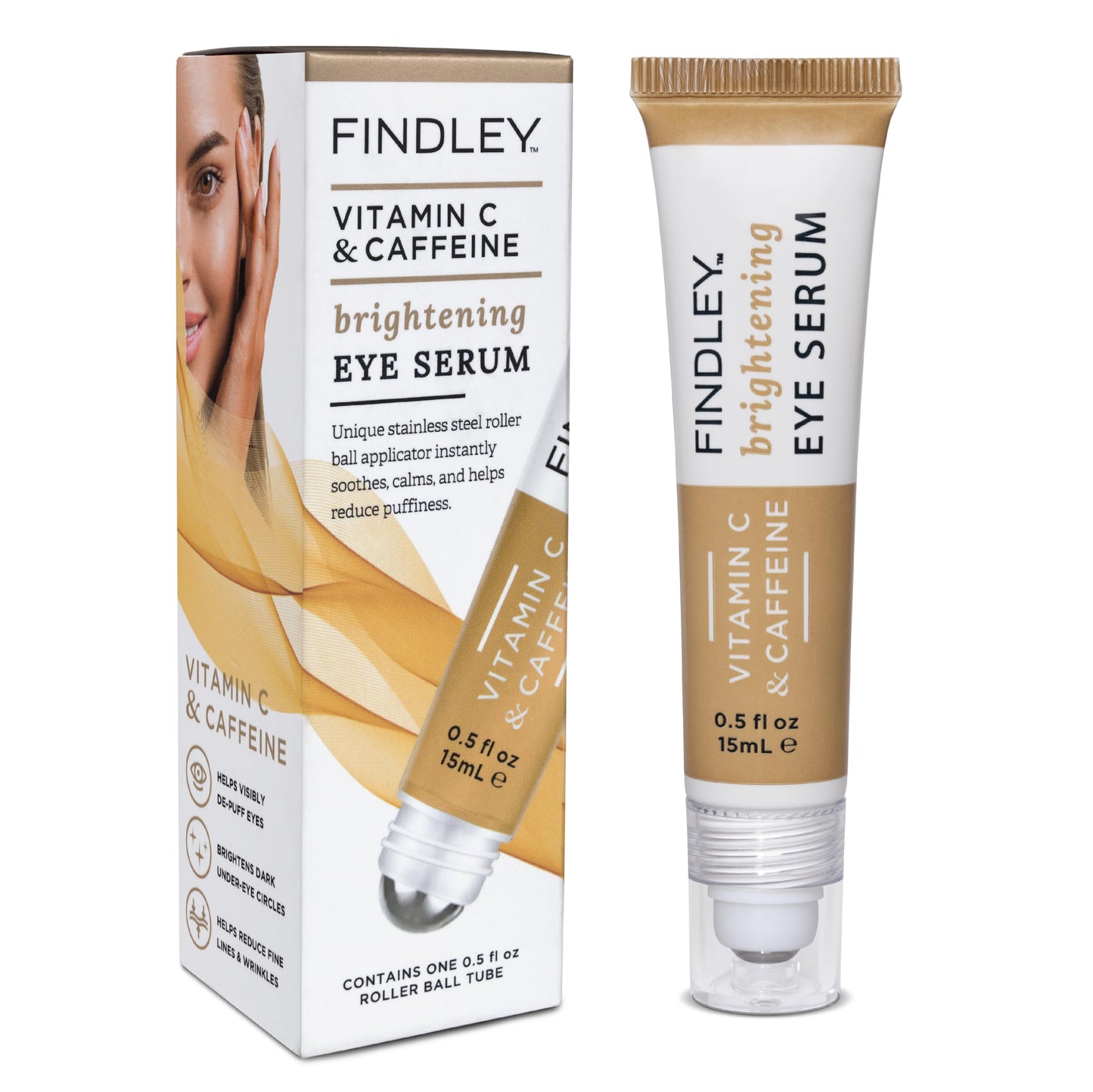 Findley Eye Serum with Vitamin C and Caffeine | Unique Stainless Steel Roller Ball Applicator | Under Eye Treatment for Puffiness & Dark Circles | Beauty & Personal Care Findley