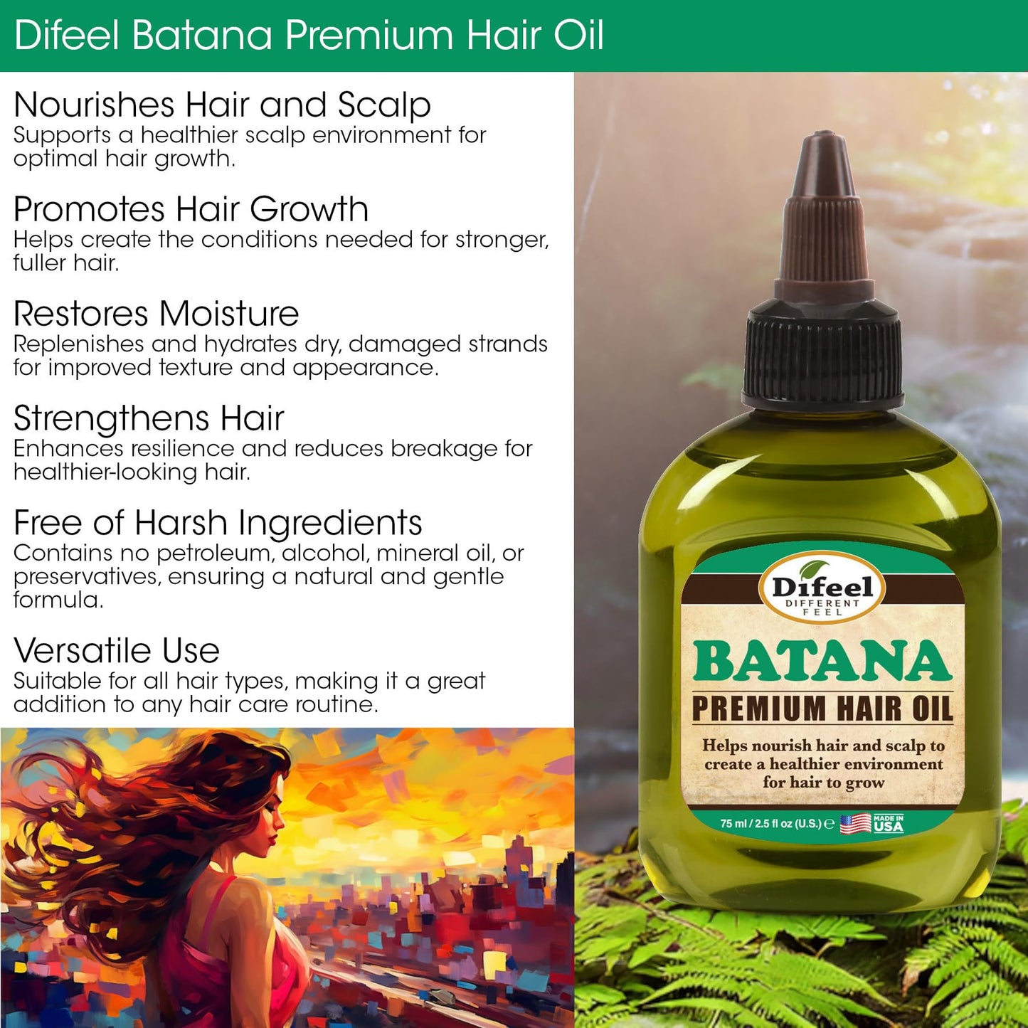 Difeel Batana Premium Hair Oil 2.5 oz (3-PACK). - Batana oil for Hair growth, Restores Moisture & Strengthens Hair Beauty & Personal Care Difeel
