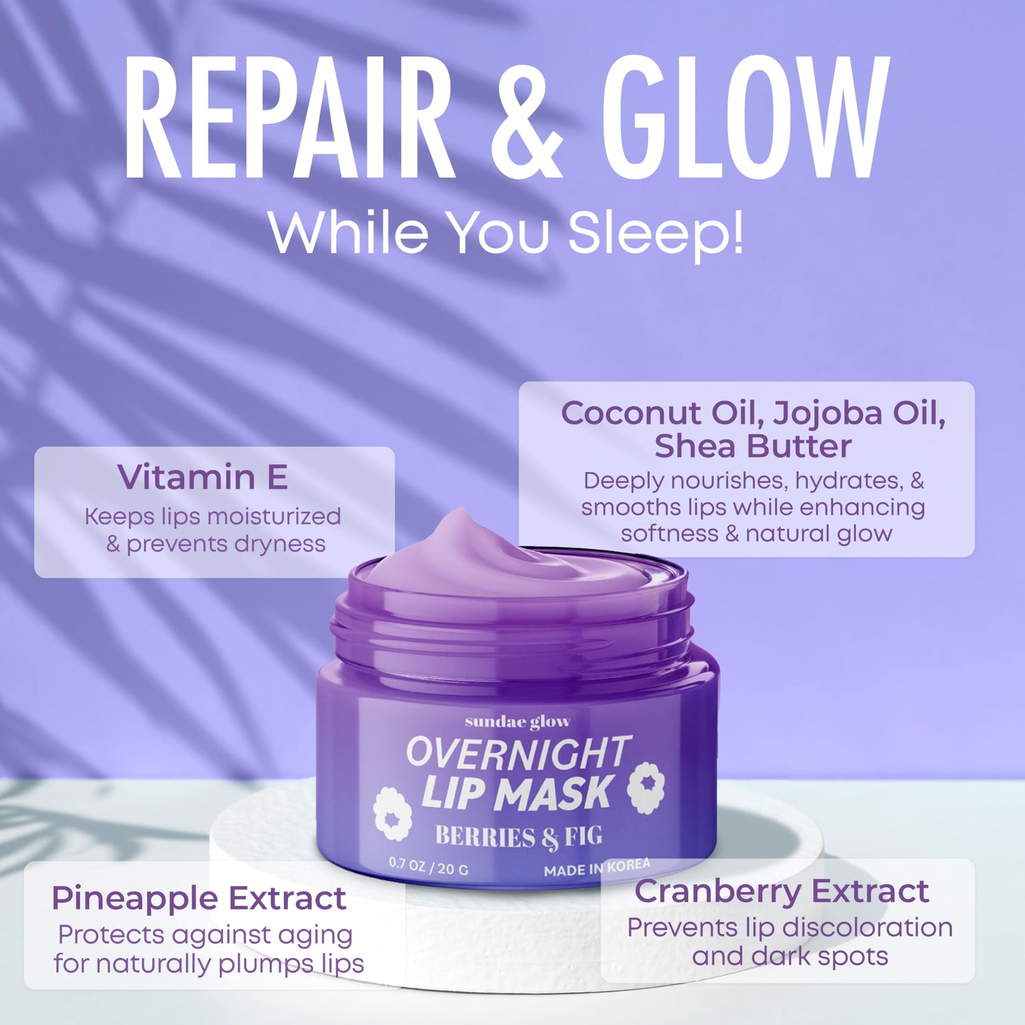 Sundae Glow Lip Mask with Berries & Fig - Overnight Lip Repair, Intense Hydration & Smoothing - Dermatologist Tested, Korean Lip Care - Vegan, Clean Beauty & Personal Care Sundae Glow