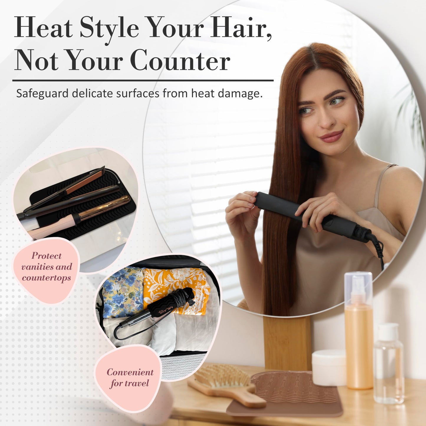 Milaya Beauty Vanity Accessories Heat Resistant Mat - Silicone Flat Iron & Curling Iron Holder, Non-Slip Vanity Mat & Hot Tool Mat for Home, Salon, or Beauty & Personal Care Milaya Beauty