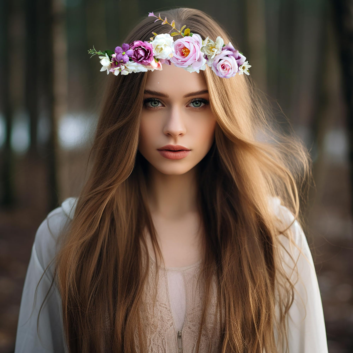 LLinfflr Rose Flower Crown Garland Headband Floral Halo Headpiece Boho Pink