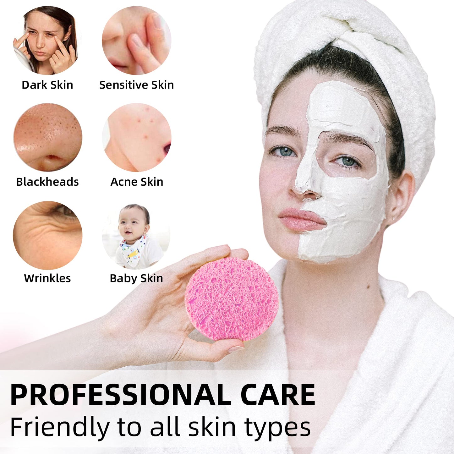 60-Count Compressed Facial Sponges|100% Natural Kickleen Cellulose Cosmetic Spa Sponges for Daily Facial Cleansing|Makeup and Mask Removal | Beauty & Personal Care kickleen