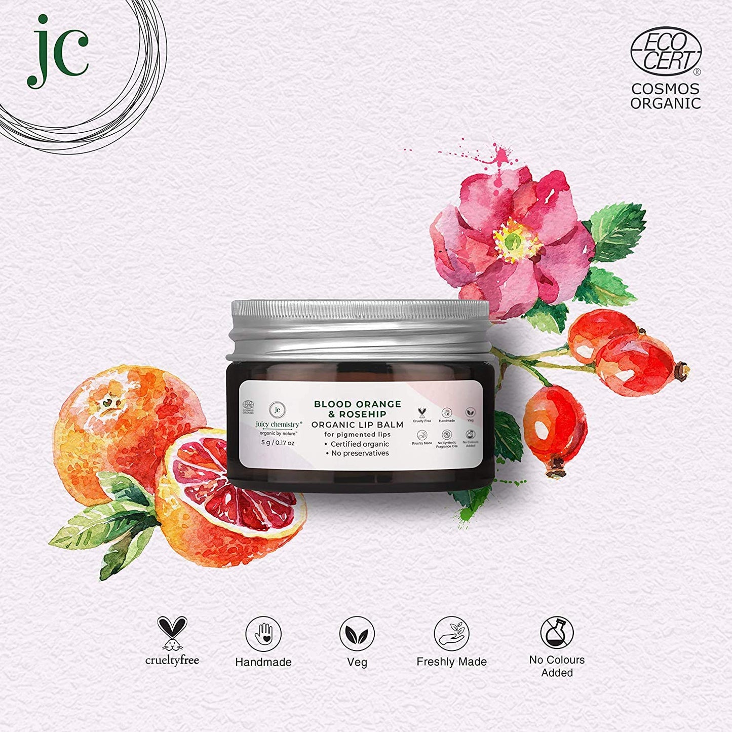 Dharma Juicy Chemistry Blood Orange & Rosehip Organic Lip Balm For PiGmented & Chapped Lips, 5 Gm Beauty and Personal Care Dharma