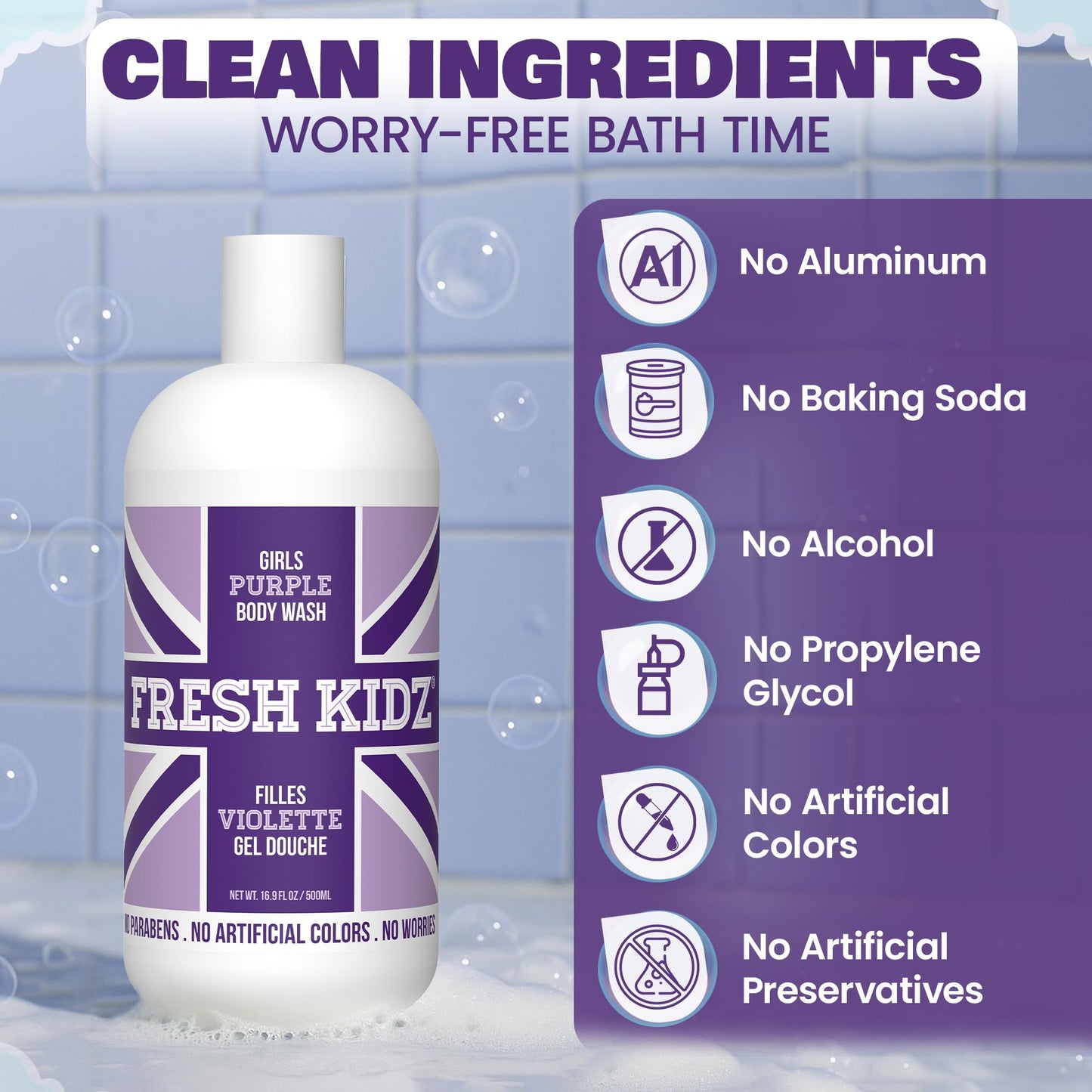 Fresh Kidz Body Wash for Kids and Teens - Gentle Bath and Shower Cleanser for All Skin Types - Girls Purple, 16.9 Fl. oz. Beauty & Personal Care Fresh Kidz