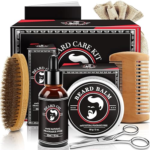 Valentines Gifts for Him, Beard Kit for Men, Beard Growth and Grooming Kit w/Beard Oil Beard Balm Beard Brush Beard Comb Beard Scissors, Christmas Beauty & Personal Care ABUDICS