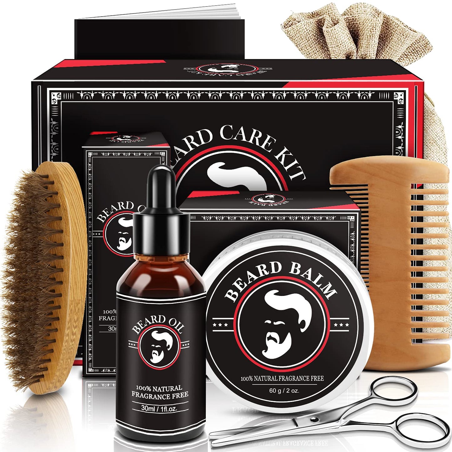 Valentines Gifts for Him, Beard Kit for Men, Beard Growth and Grooming Kit w/Beard Oil Beard Balm Beard Brush Beard Comb Beard Scissors, Christmas Beauty & Personal Care ABUDICS
