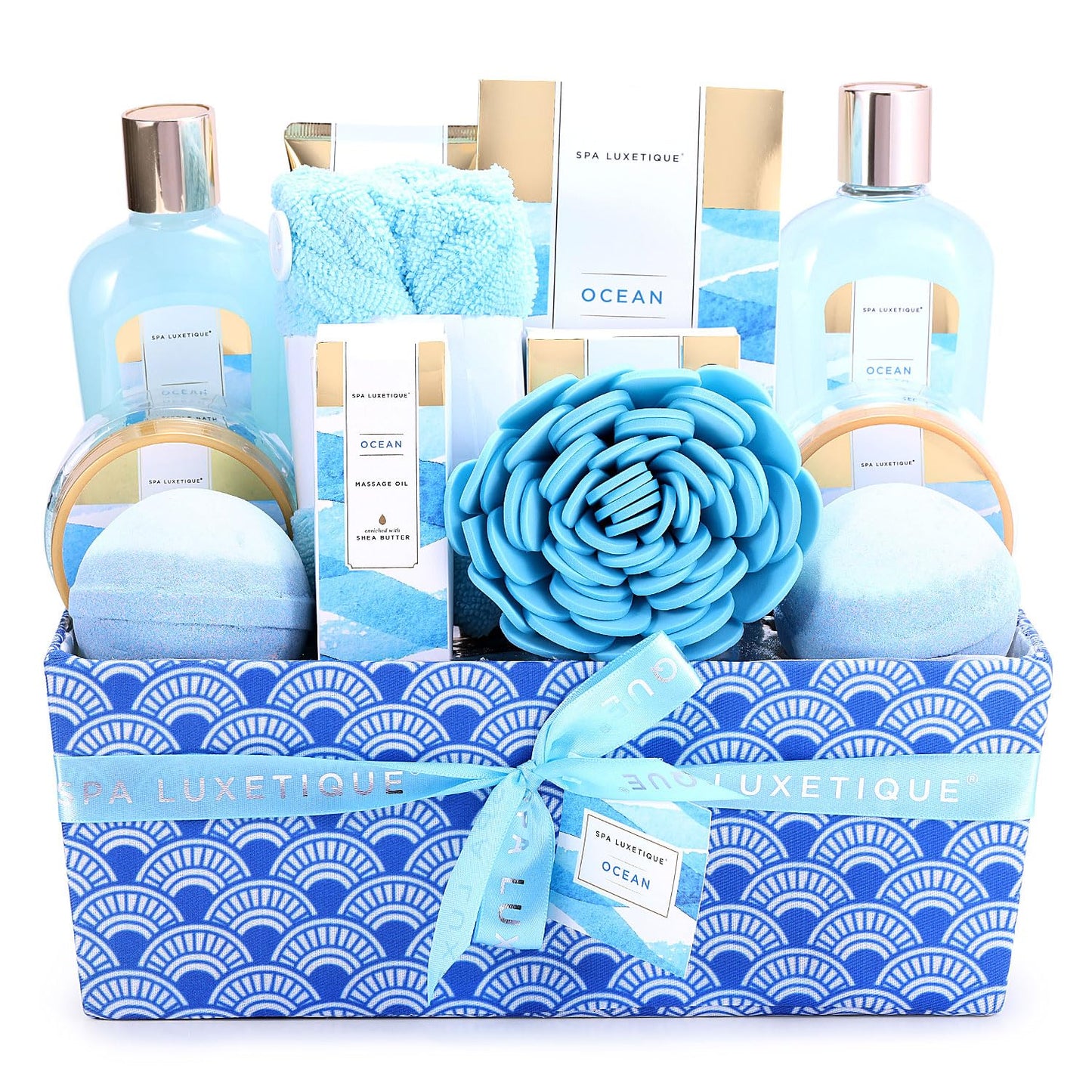 Spa Gift Basket for Women, Spa Luxetique Bath Gift Set - 12 Pcs Ocean Scented Home Bath Kit, Includes Bath Bombs, Body Scrub, Bubble Bath, Body Lotion Beauty and Personal Care spa luxetique