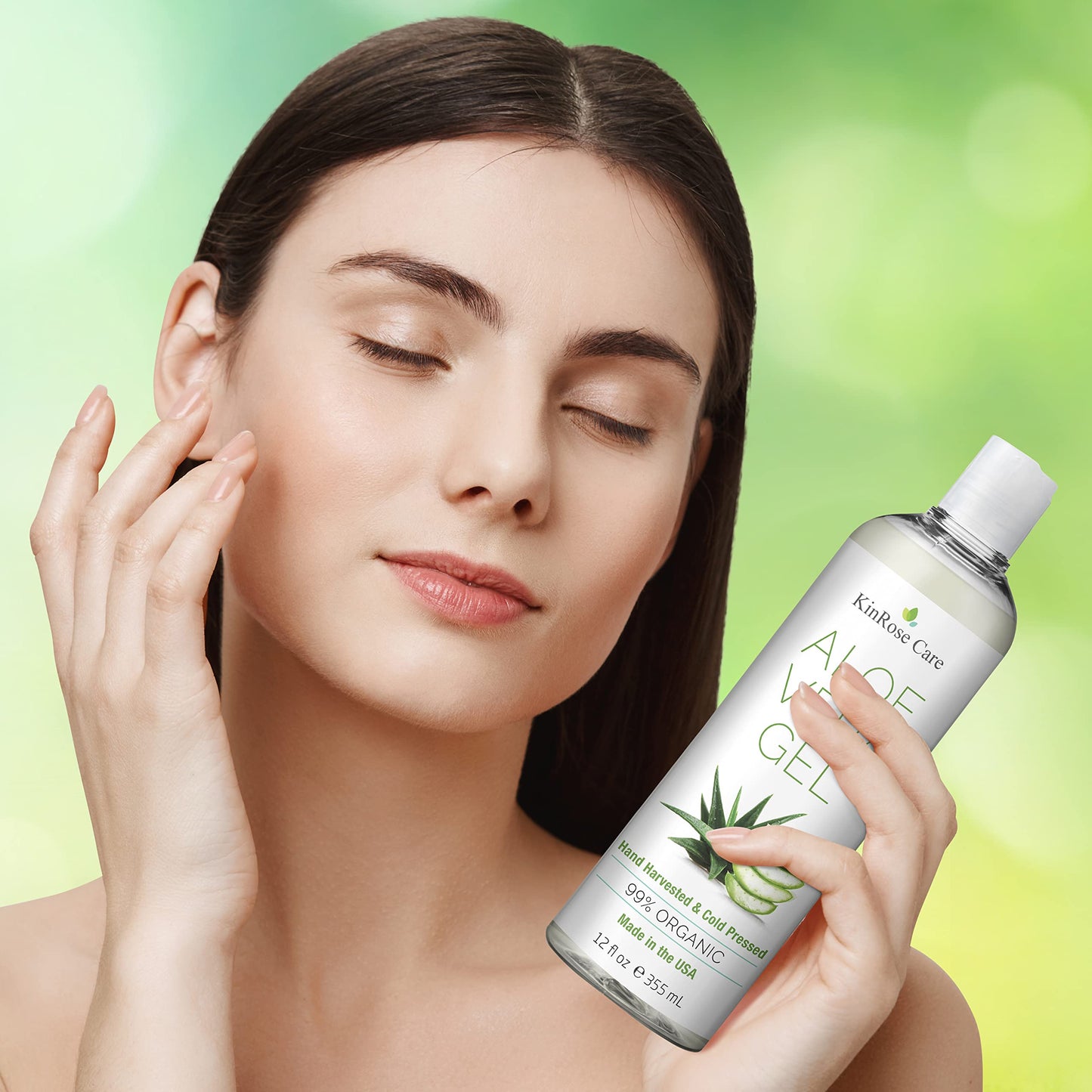 KinRose Care, 12oz Aloe Vera Gel for Face, Skin, Hair & Sunburn Relief - From Pure Organic Aloe Vera (99%) - Cold Pressed, Vegan, Unscented - Made in Beauty and Personal Care KinRose Care