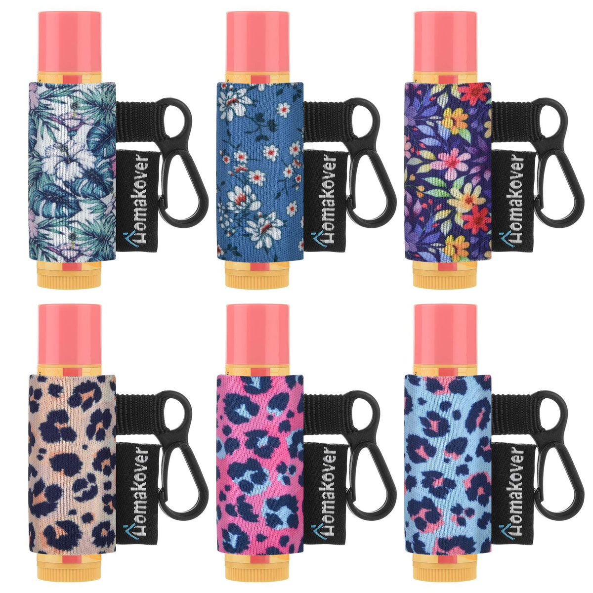 6 Pack Compact Clip-On Chapstick Holder Premium Release Clip Neoprene Sleeve with Clip Fits Most Standard Lip Balm Beauty & Personal Care Homakover