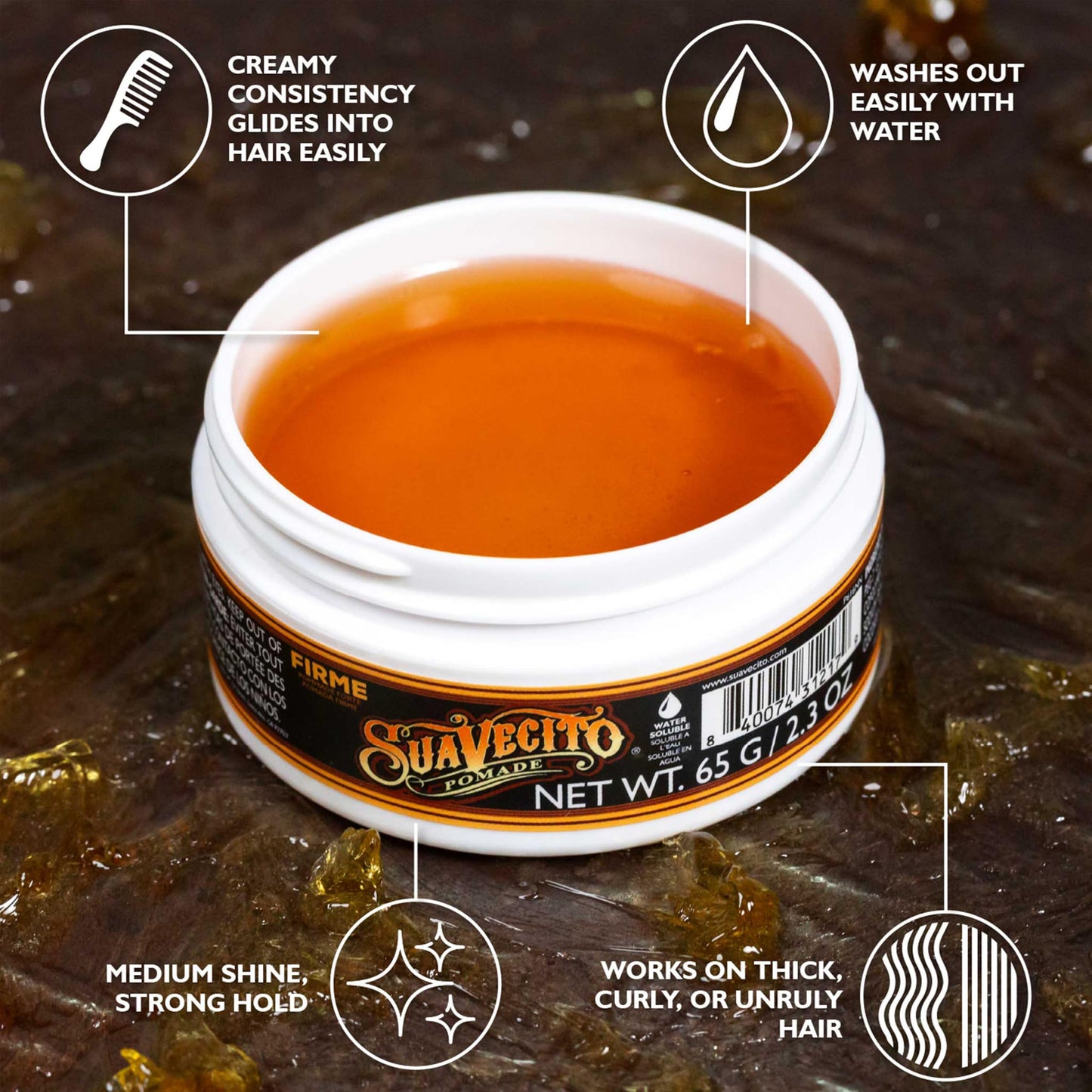 Suavecito Pomade Firme (Strong) Hold 2.3 oz, 1 Pack - Pomade For Men - Medium Shine Water Based Wax Like Flake Free Hair Gel - Easy To Wash Out - All Beauty & Personal Care Suavecito