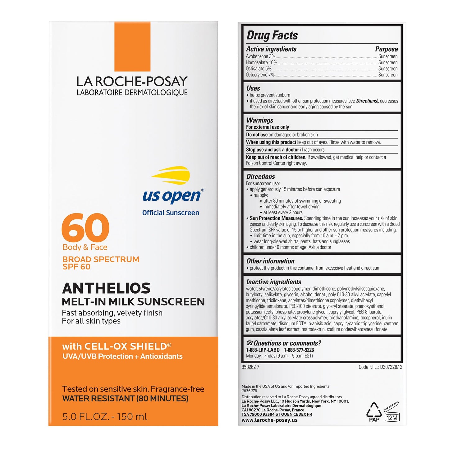 La Roche-Posay Anthelios Melt-In Milk Sunscreen SPF 60, Sunscreen For Body & Face, Broad Spectrum SPF + Antioxidants, Oil Free, Lightweight & Fast Beauty & Personal Care La Roche-Posay