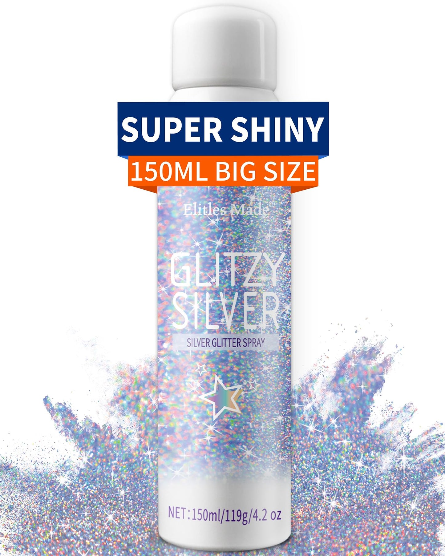 Elitles Made Hair Glitter Body Glitter Spray, 150ML Glitter Hairspray Holographic Silver Glitter Spray for Hair and Body, Hair Glitter for Kids Women Beauty & Personal Care Elitles Made