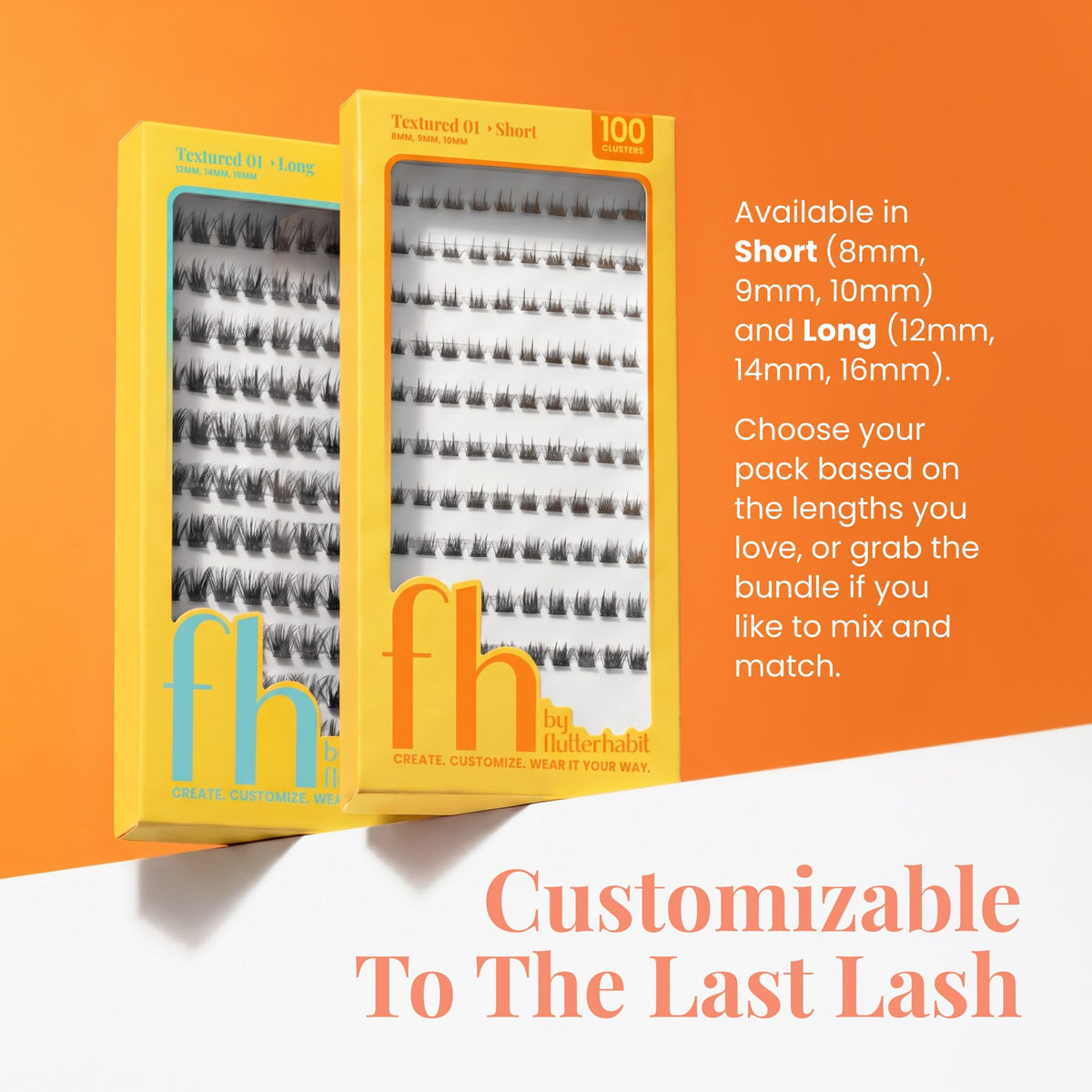 FH By Flutterhabit, Mega Pack DIY Lash Clusters, Textured Short, 100 Count