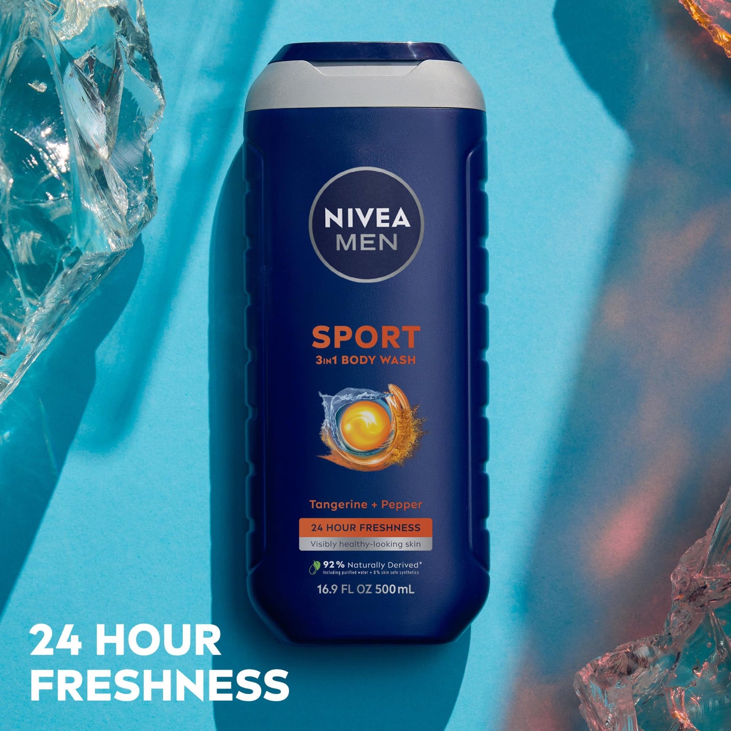 NIVEA MEN Sport Body Wash with Revitalizing Minerals, Tangerine and Pepper Scent, 3-in-1 Men's Body Wash, Face and Hair, Paraben Free, Vegan Formula Beauty & Personal Care NIVEA MEN