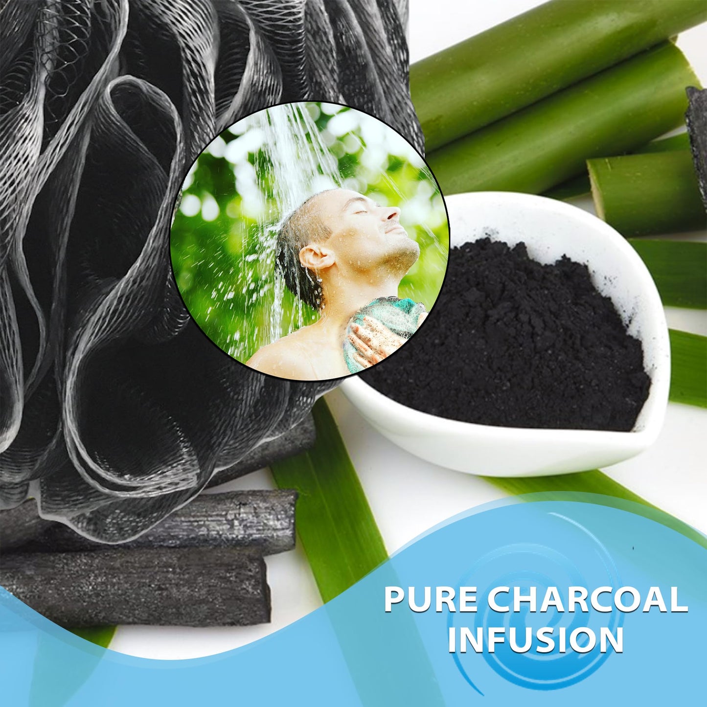 SHOWER BOUQUET Loofah-Charcoal Bath-Sponge XL-Color-4-Pack // Extra Large 75g Soft Mesh Black Luffa Loofa Loufa Puff Set/Exfoliating Body Scrubber Beauty & Personal Care Shower Bouquet