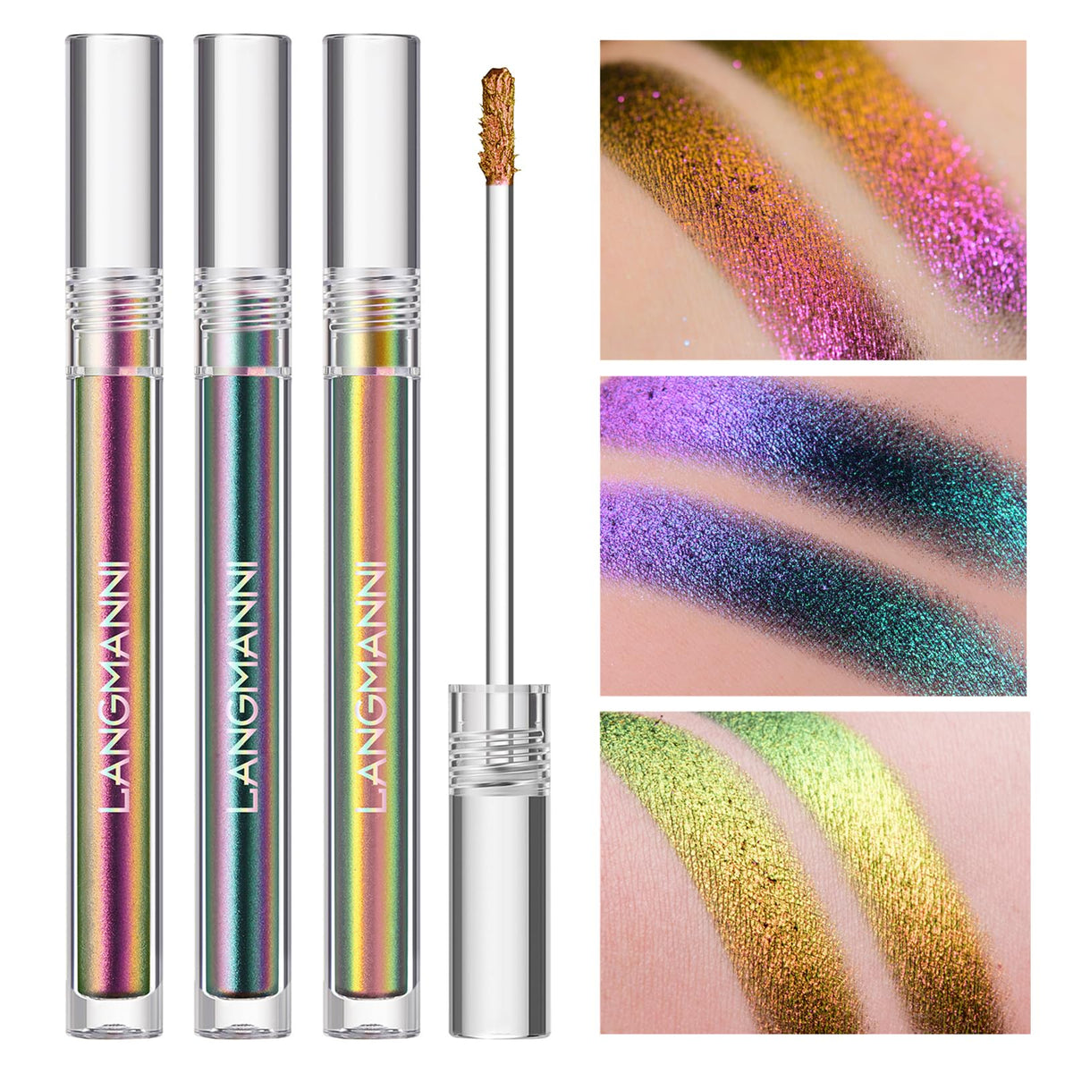 BIOKUSY 3 Colors Metallic Liquid Chameleon Eyeshadow, Multi-Dimensional Eye Looks, Long-lasting Holographic Glitter Multichrome Eyeshadows Makeup Beauty & Personal Care BIOKUSY